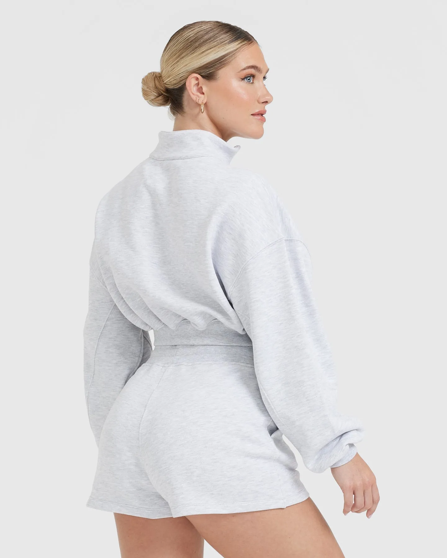 All Day Lightweight Crop 1/4 Zip Sweatshirt | Light Grey Marl