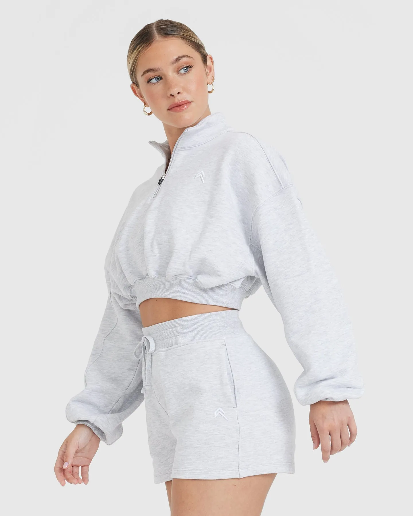 All Day Lightweight Crop 1/4 Zip Sweatshirt | Light Grey Marl