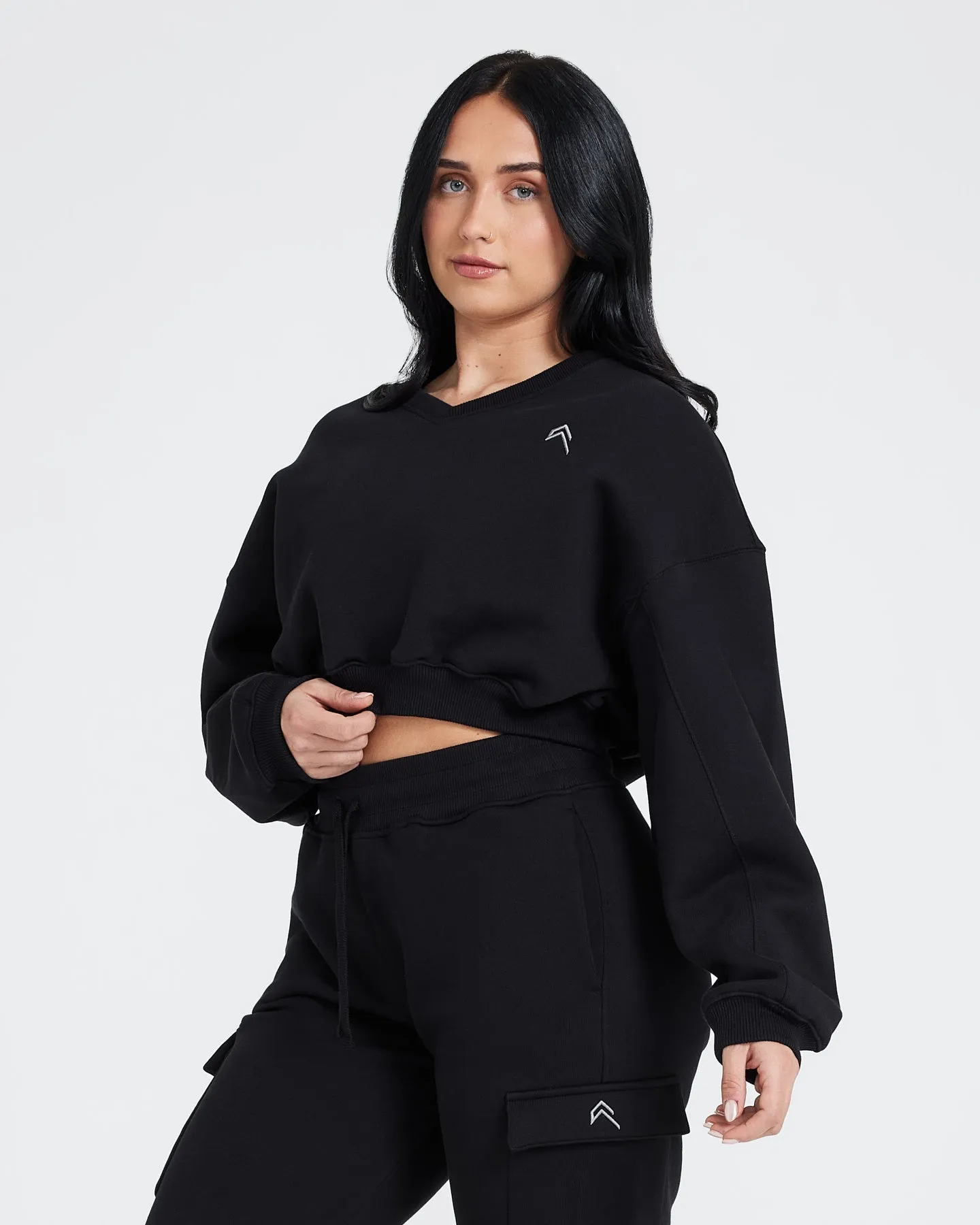 All Day Oversized V-Neck Sweatshirt | Black