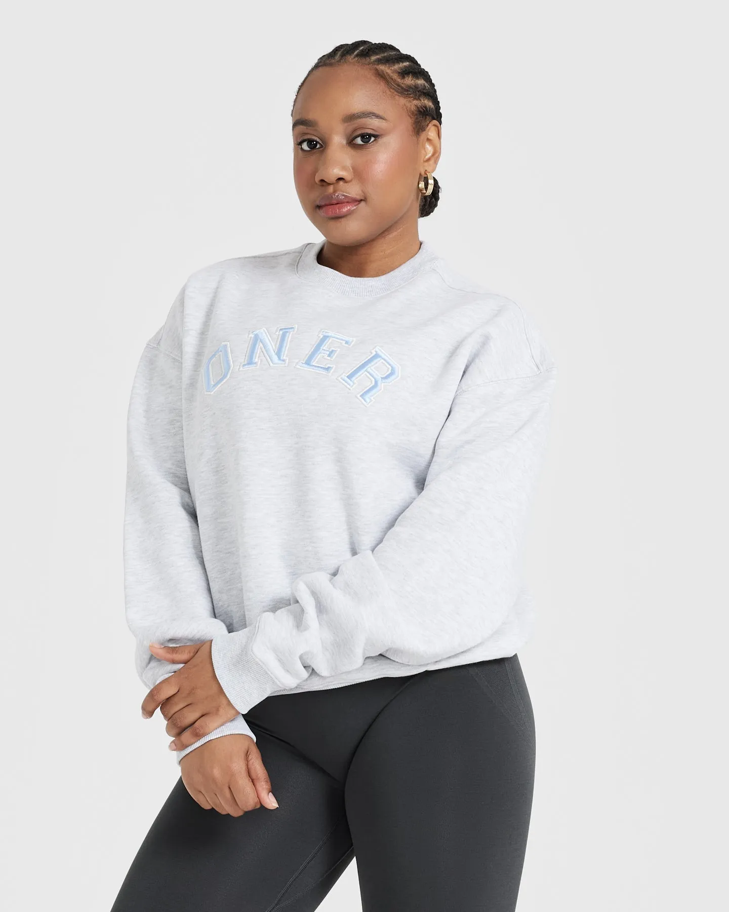 All Day Varsity Oversized Sweatshirt | Light Grey Marl