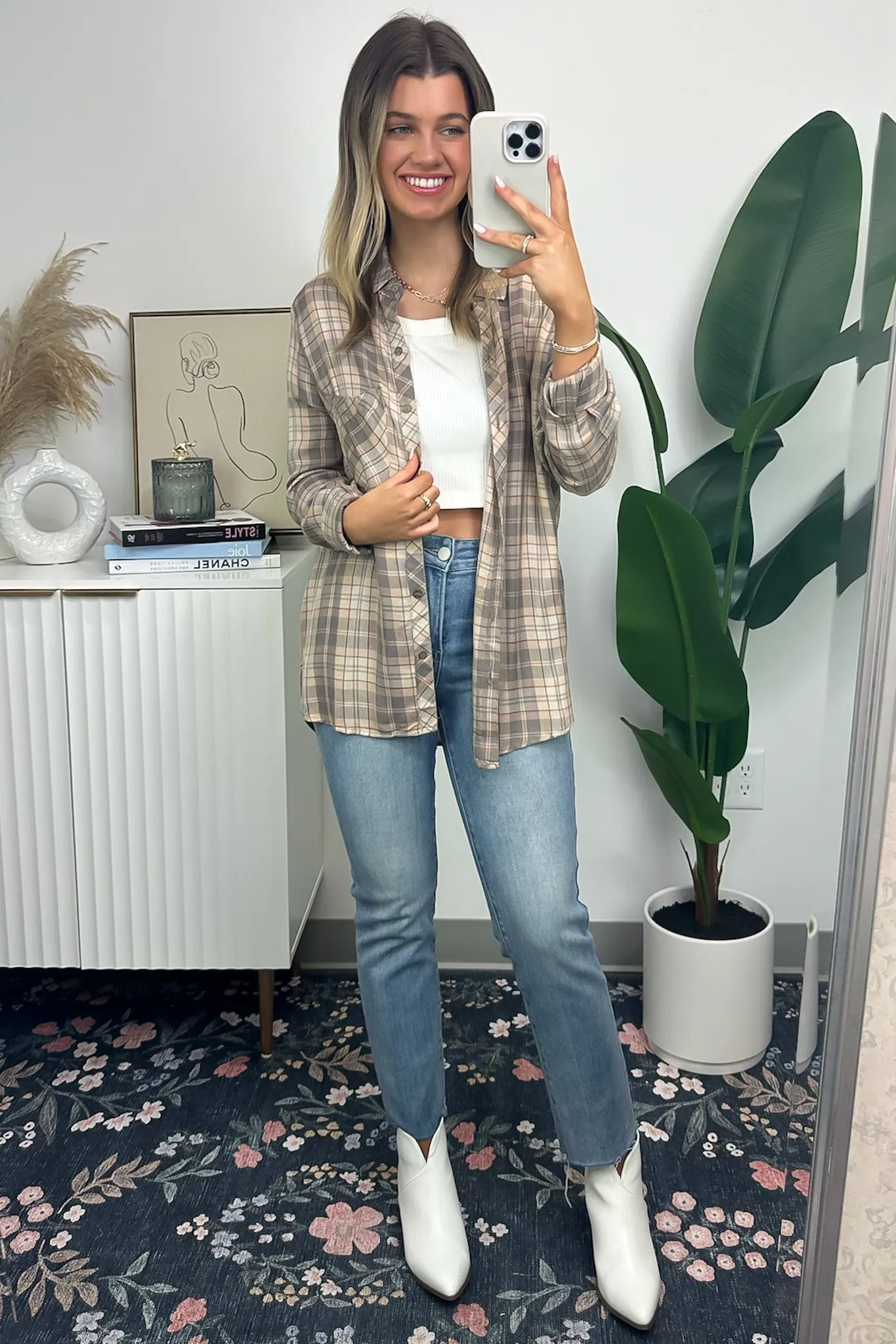 Alliyah Plaid Pocket Button Down Top - FINAL SALE