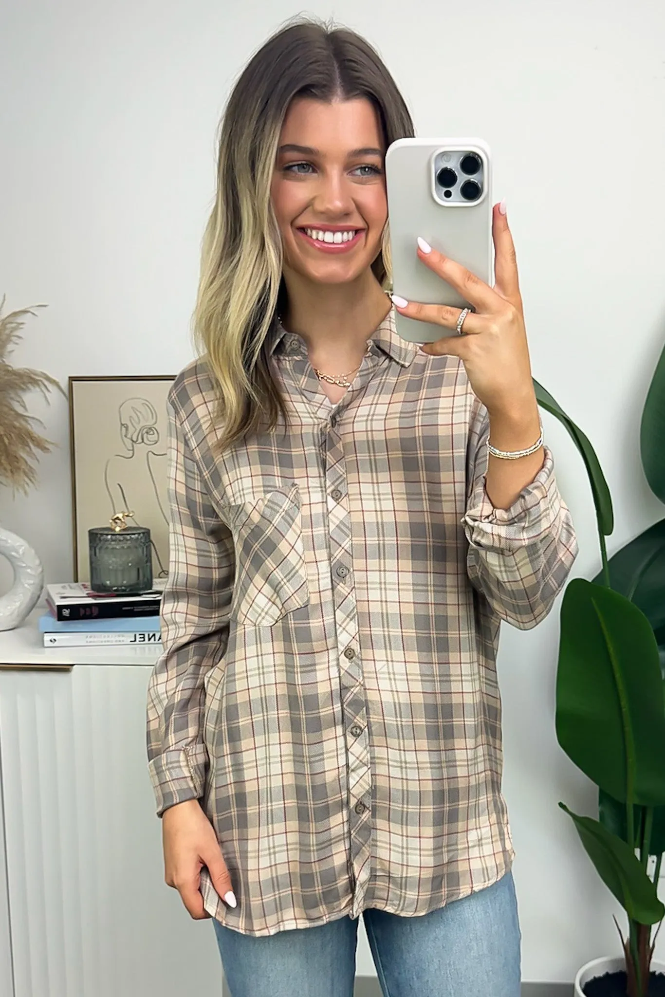 Alliyah Plaid Pocket Button Down Top - FINAL SALE