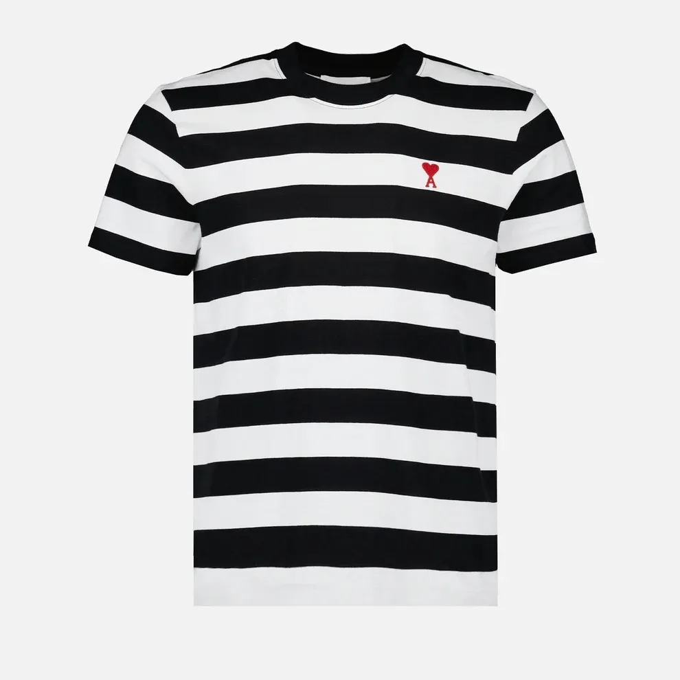 AMI PARIS  |Crew Neck Pullovers Stripes Unisex Cotton Short Sleeves Logo