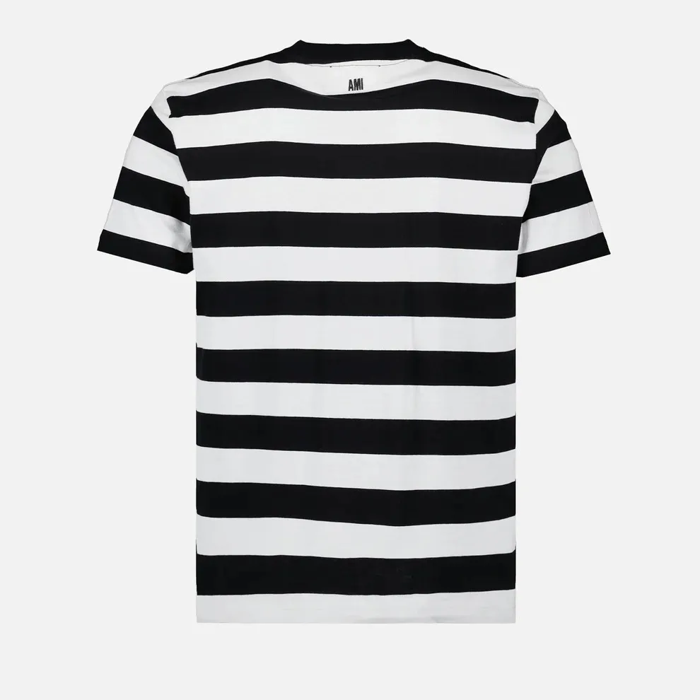 AMI PARIS  |Crew Neck Pullovers Stripes Unisex Cotton Short Sleeves Logo