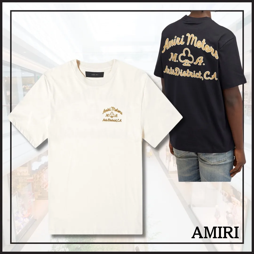 AMIRI  |Crew Neck Pullovers Unisex Street Style Cotton Short Sleeves