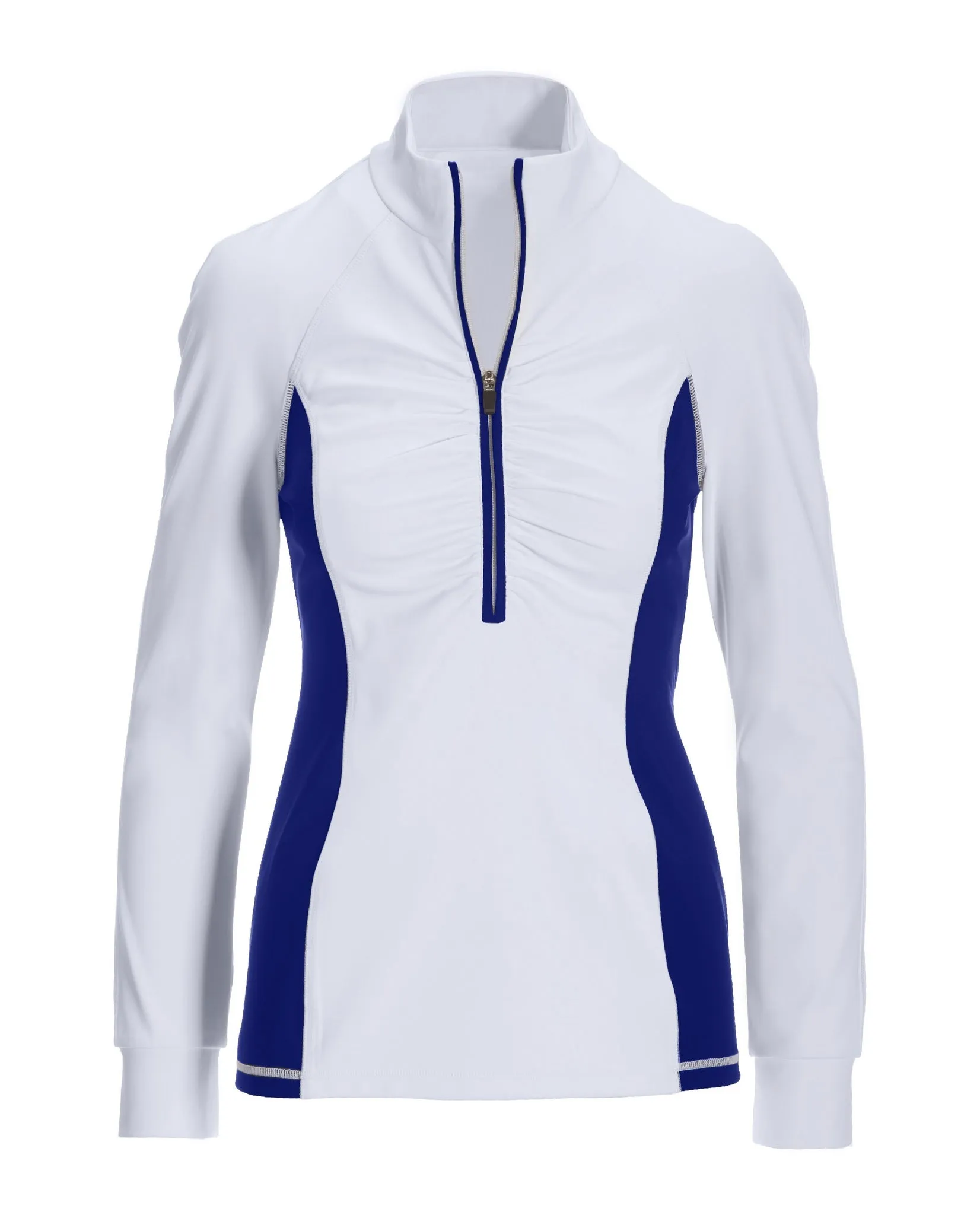 B Active Half Zip Ruched Long Sleeve Top White/Blue