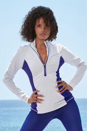 B Active Half Zip Ruched Long Sleeve Top White/Blue