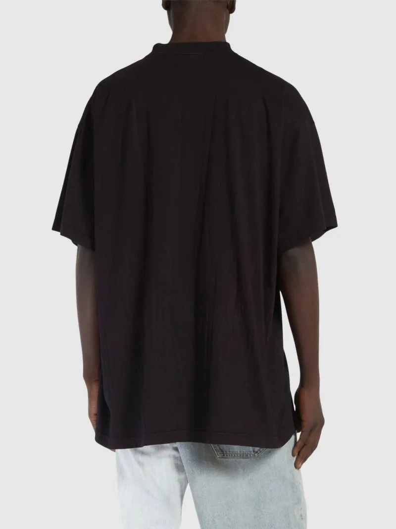 BALENCIAGA  |Crew Neck Pullovers Cotton Short Sleeves Oversized Logo