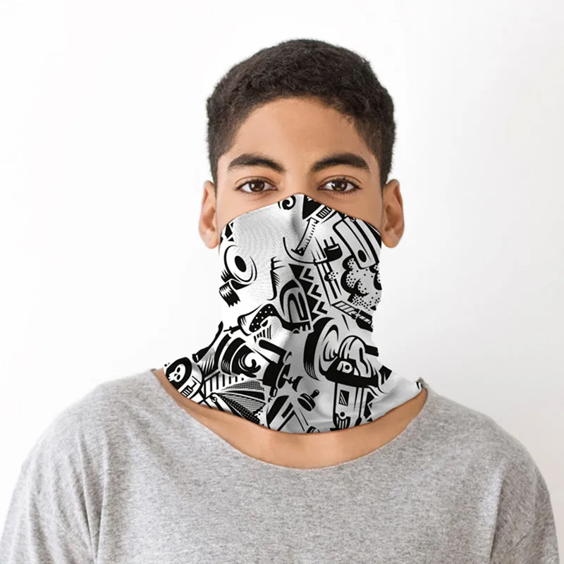 Black & White Graffiti Neck Scarf Face Covering BAND12