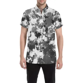 Black and White Paint Splatter Short Sleeve Button Up Shirt