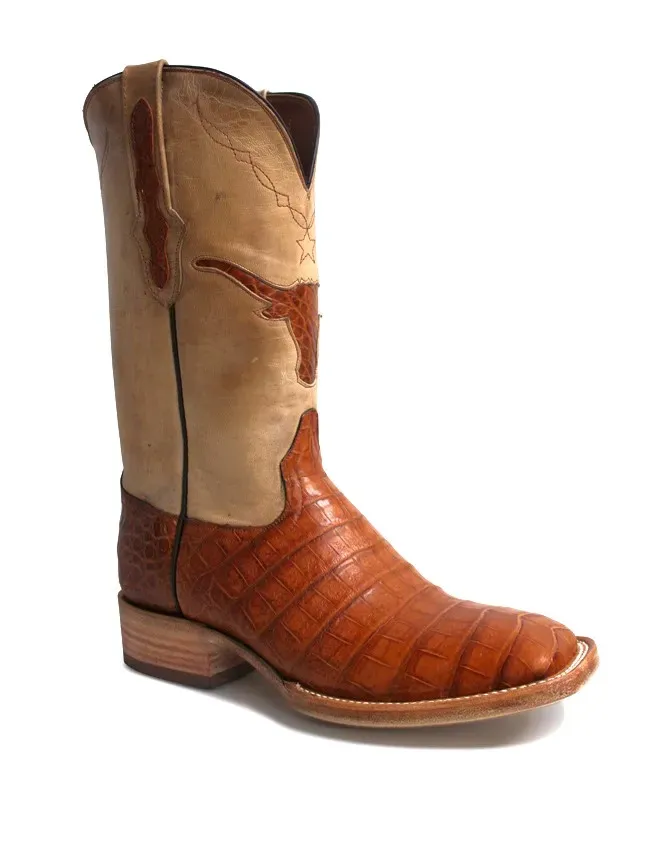 Black Jack Mens Cigar Caiman Belly with Longhorn Inlay Boots