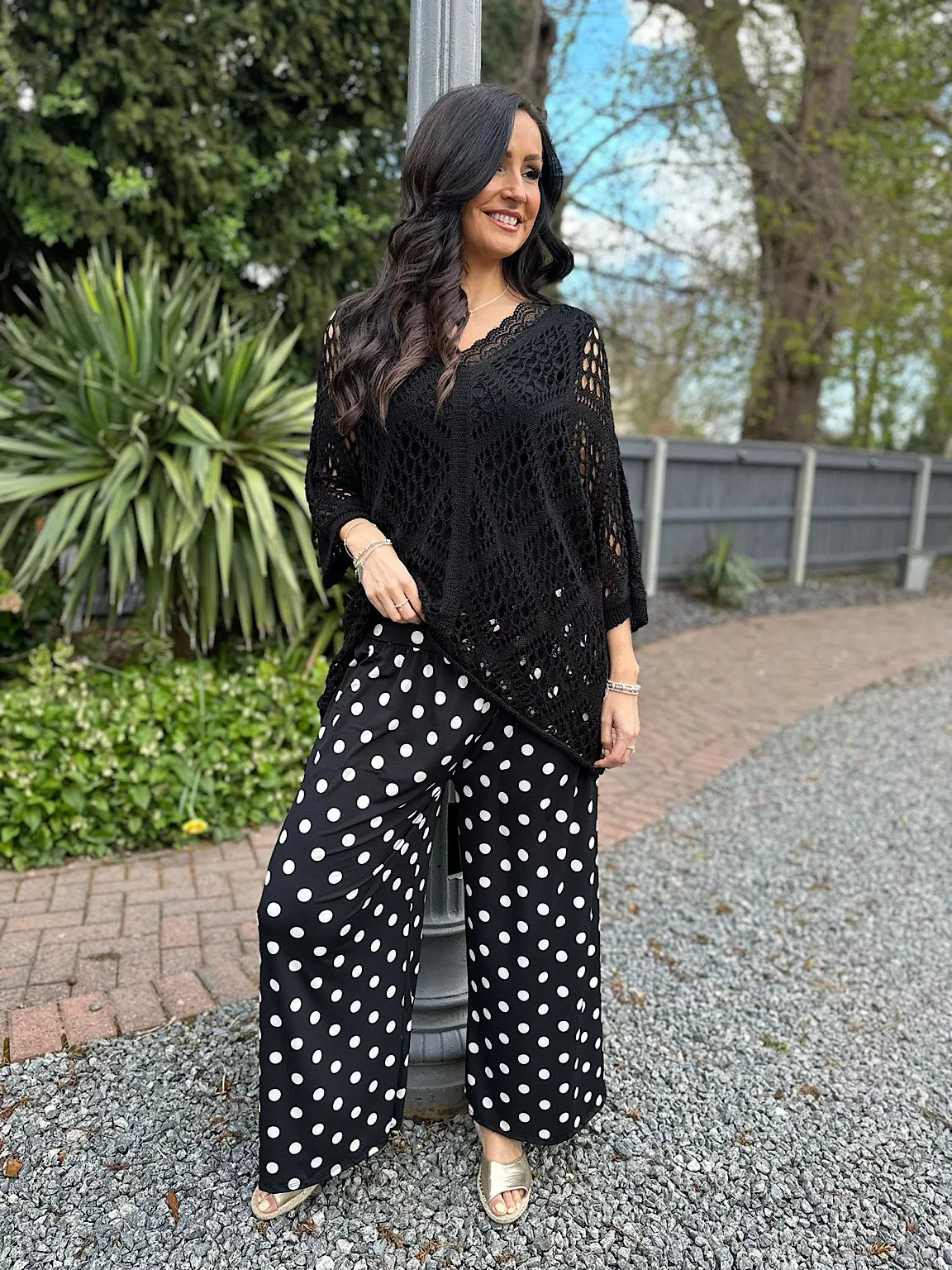 Black Polka Dot Wide Leg Trousers