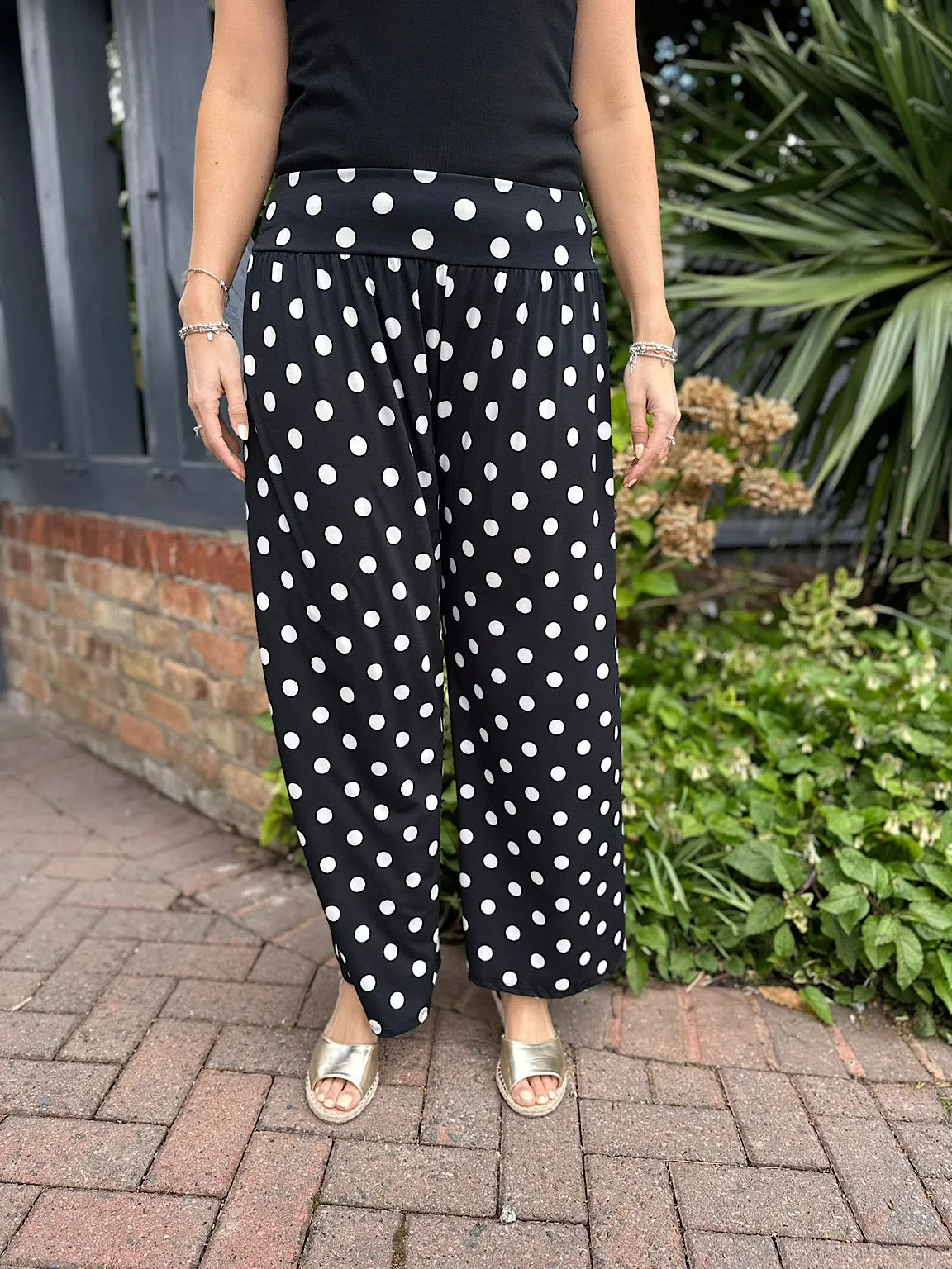 Black Polka Dot Wide Leg Trousers