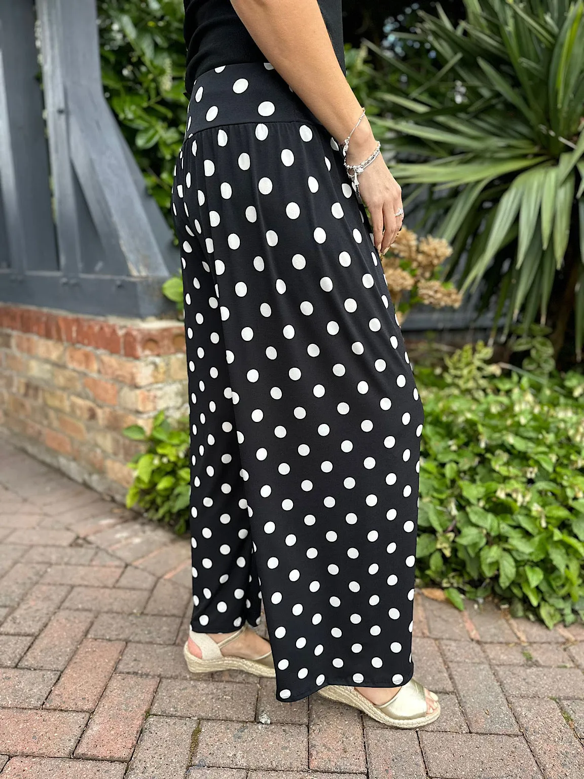 Black Polka Dot Wide Leg Trousers