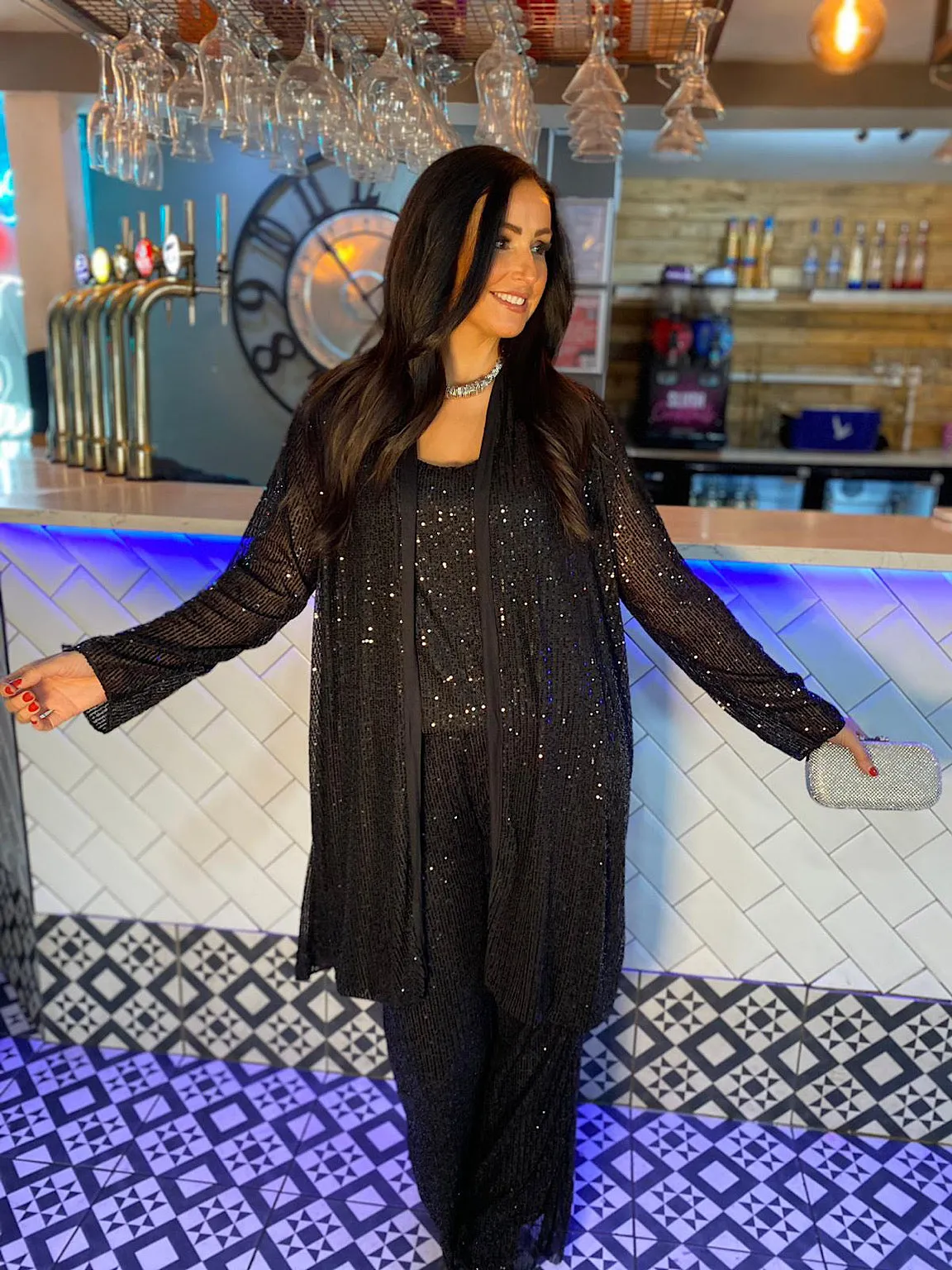 Black Sequin Shimmer Cardigan Sonia