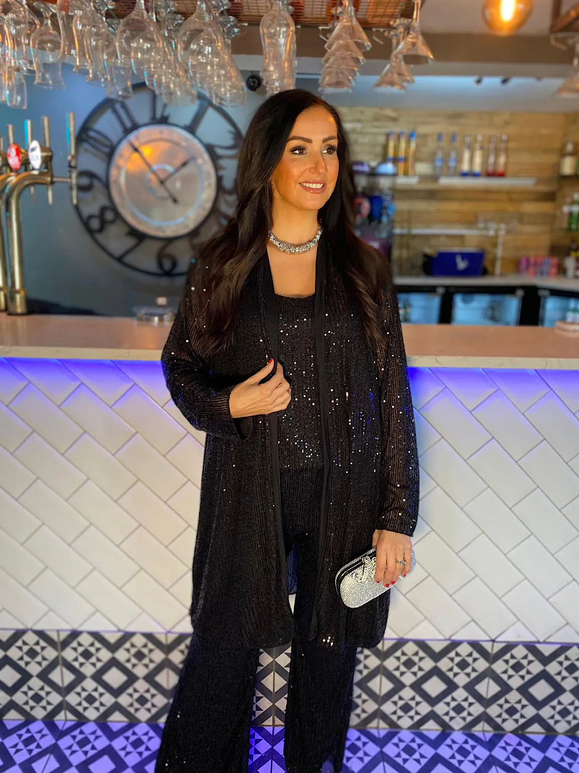 Black Sequin Shimmer Cardigan Sonia