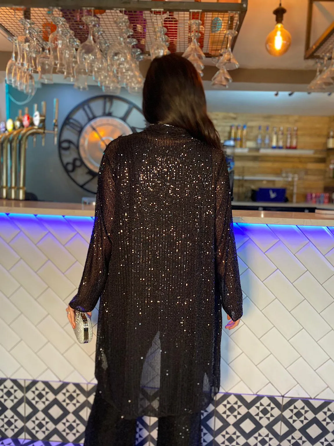 Black Sequin Shimmer Cardigan Sonia