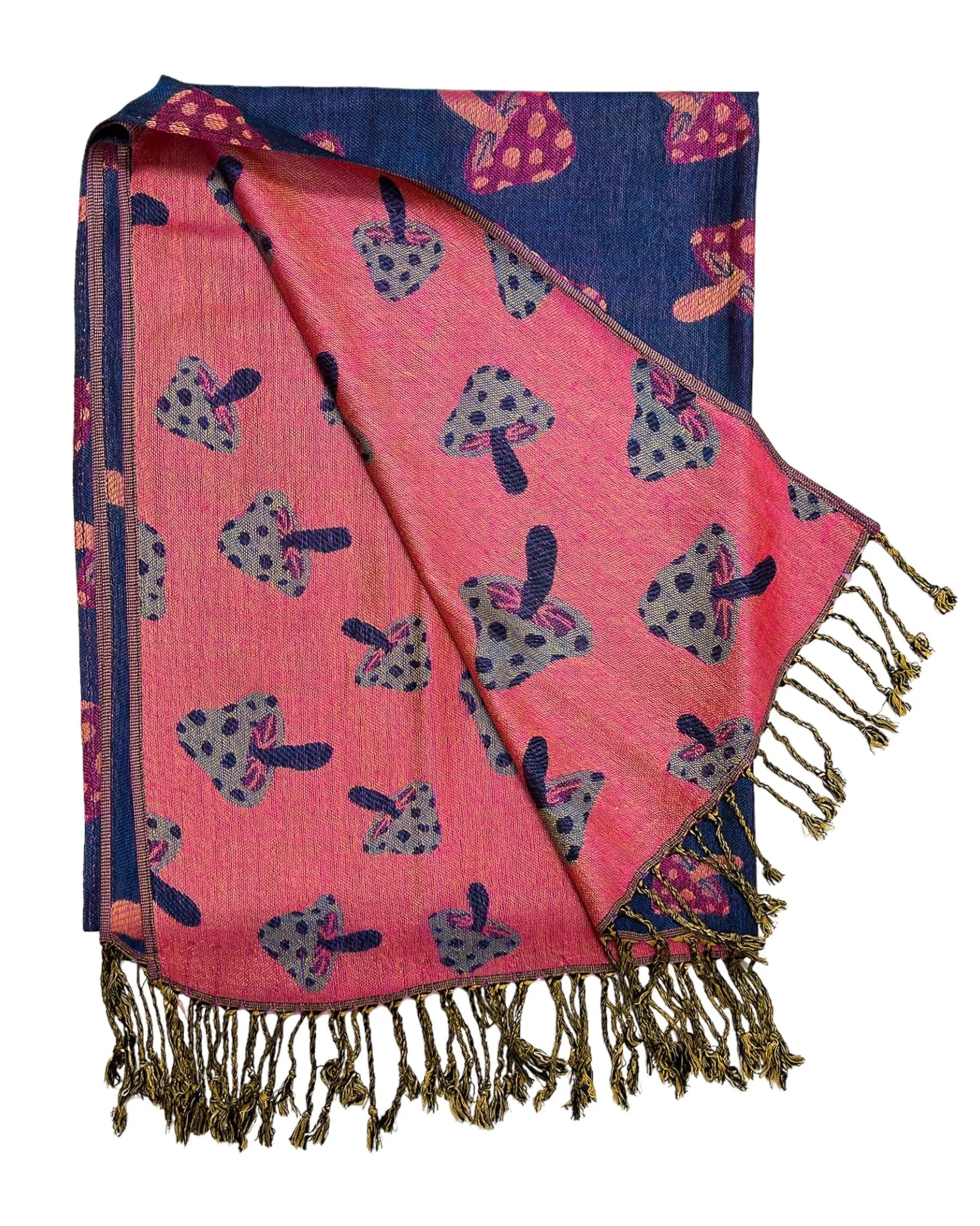 Blue & Pink Reversible Mushroom Rave Pashmina