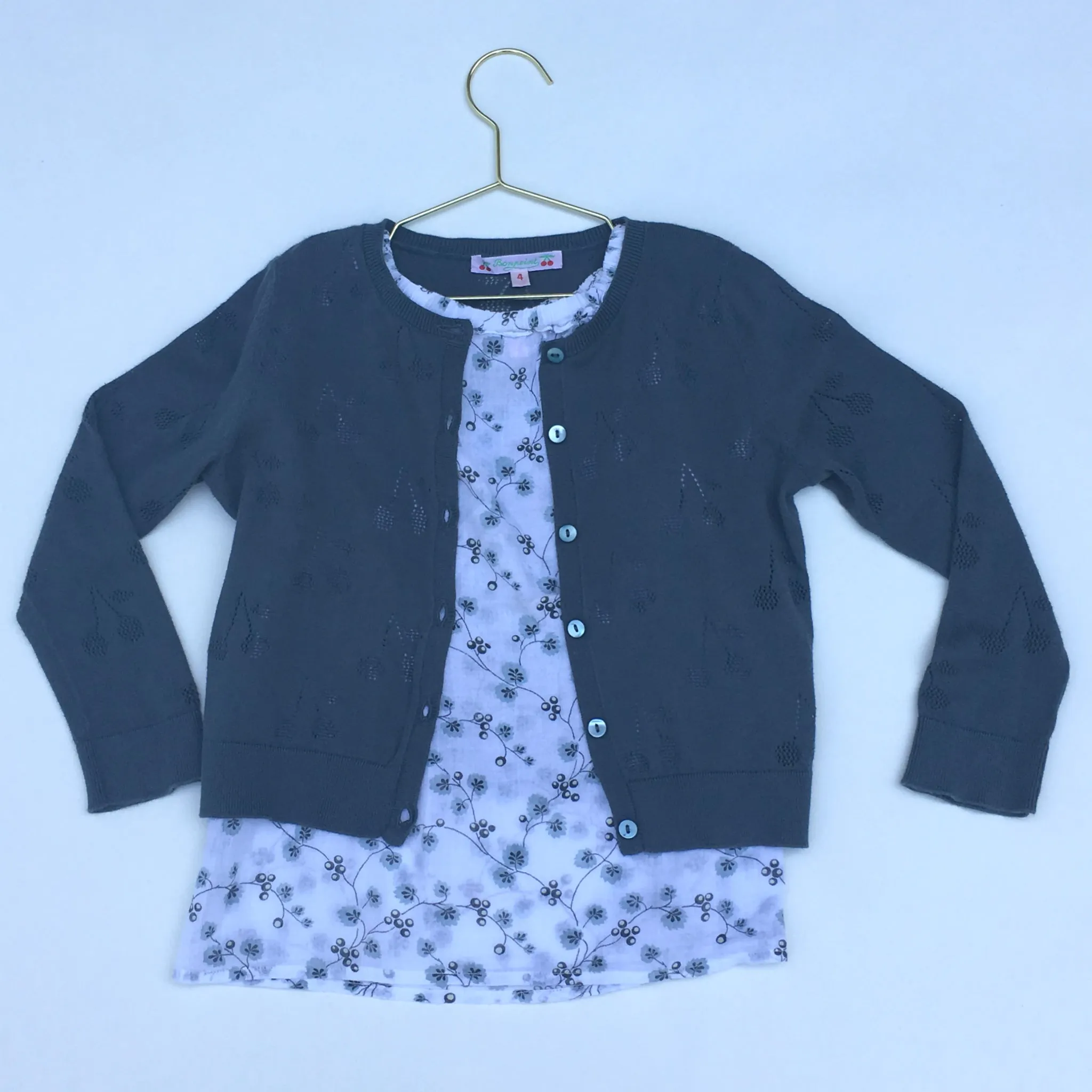 Bonpoint Blue And White Floral Gauzy Blouse: 2 Years & 4 Years