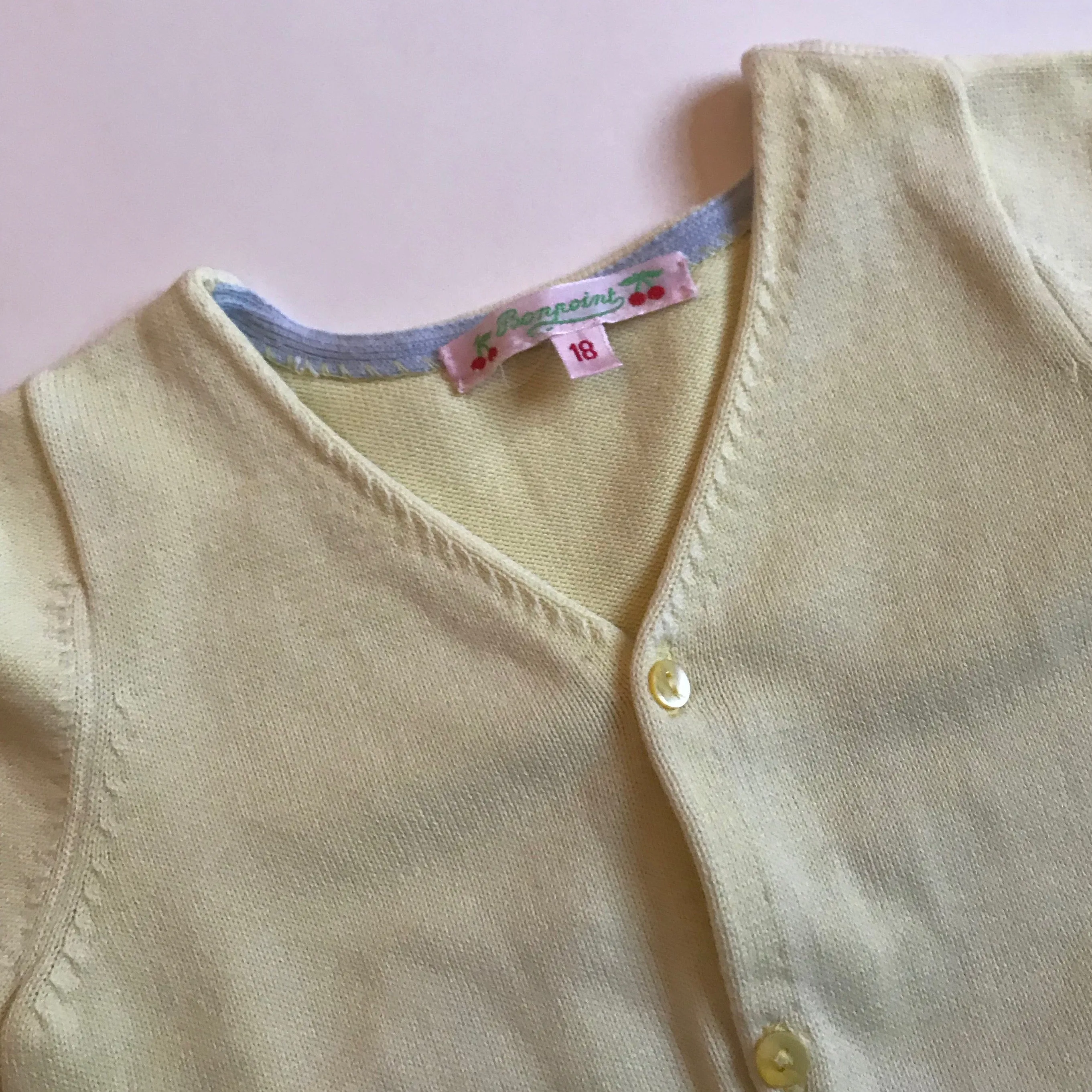 Bonpoint Pale Lemon Cotton Cardigan