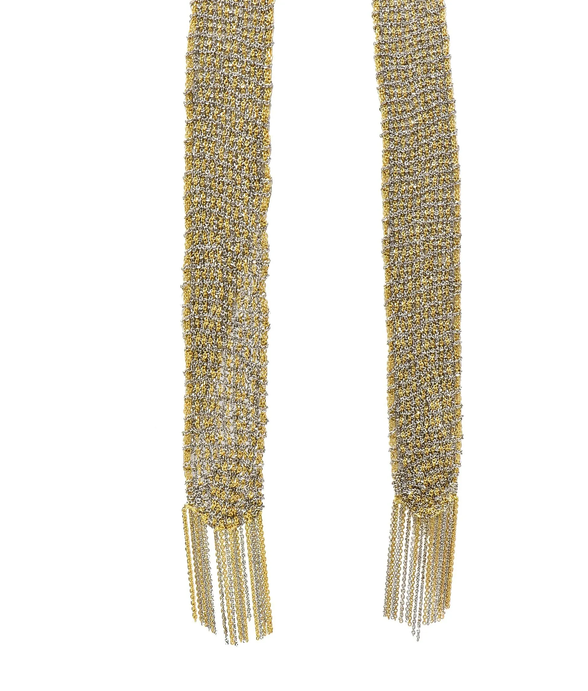 Calgaro 18 Karat Two-Tone Gold Woven Mesh Fringe Scarf Necklace