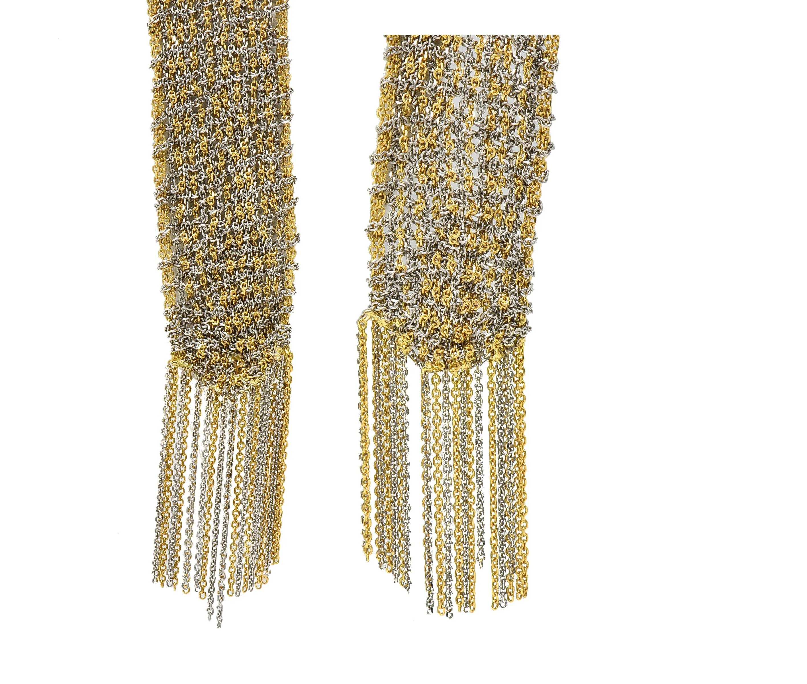 Calgaro 18 Karat Two-Tone Gold Woven Mesh Fringe Scarf Necklace