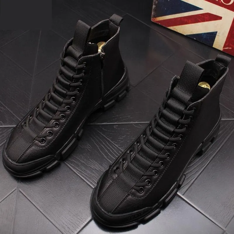 Casual Men's Solid Cow Leather Breathable Vulcanize Tennis Boots Shoes