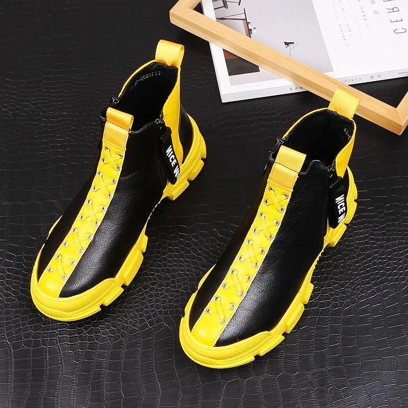 Casual Men's Solid Cow Leather Breathable Vulcanize Tennis Boots Shoes