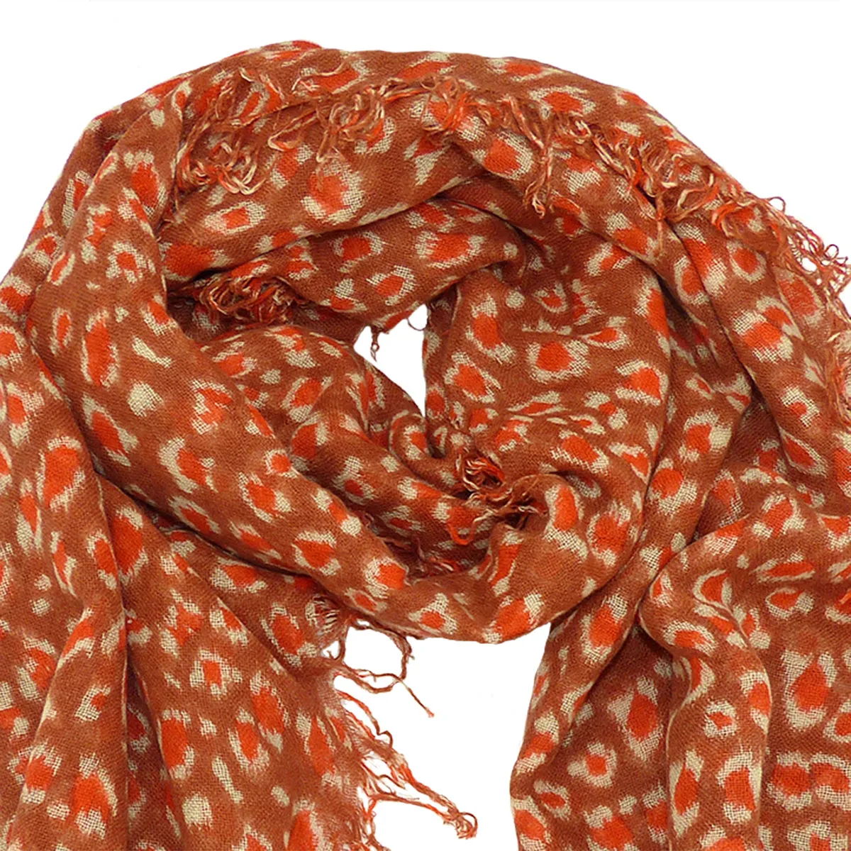 Chan Luu Brown Orange Redwood Leopard Print Cashmere And Silk Scarf