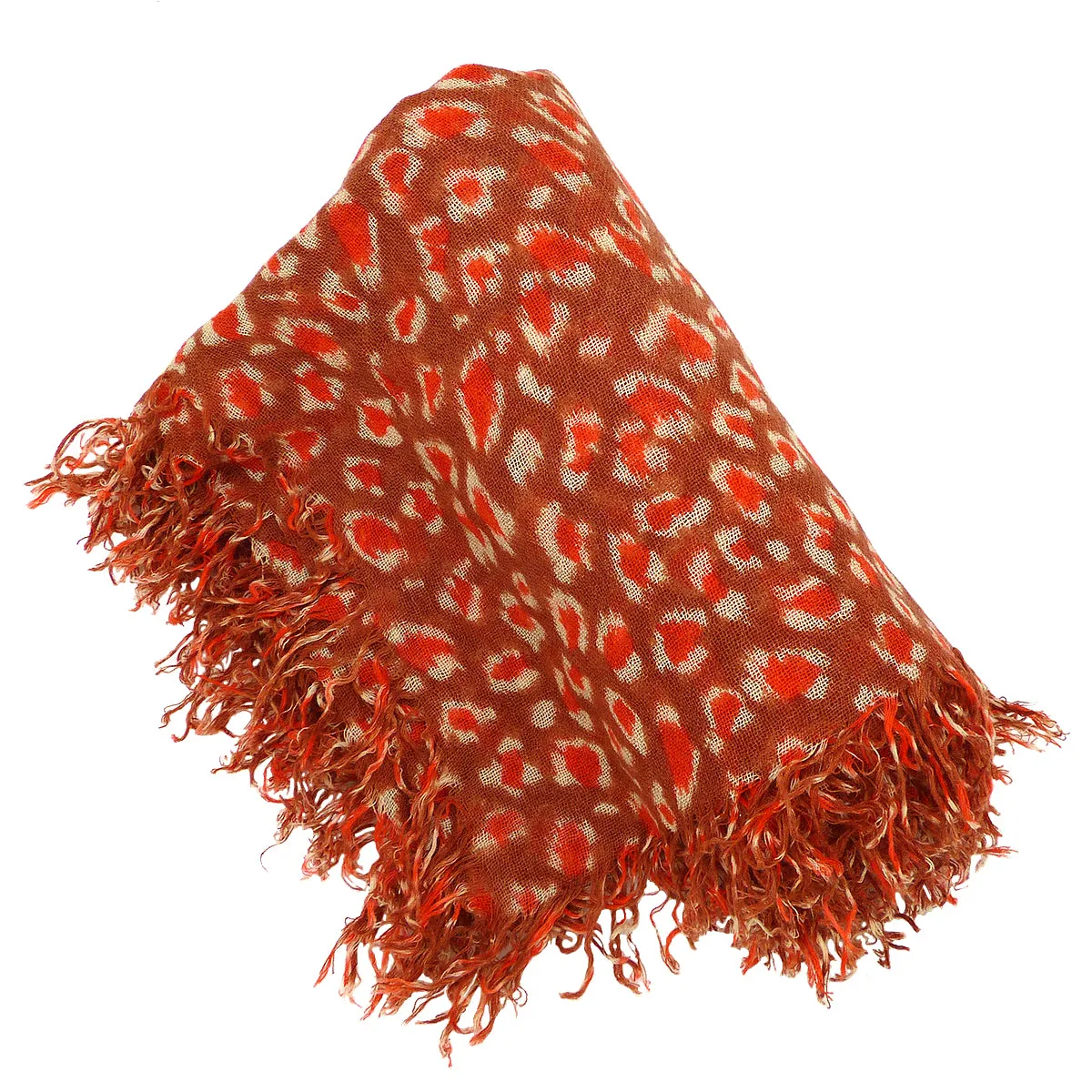 Chan Luu Brown Orange Redwood Leopard Print Cashmere And Silk Scarf