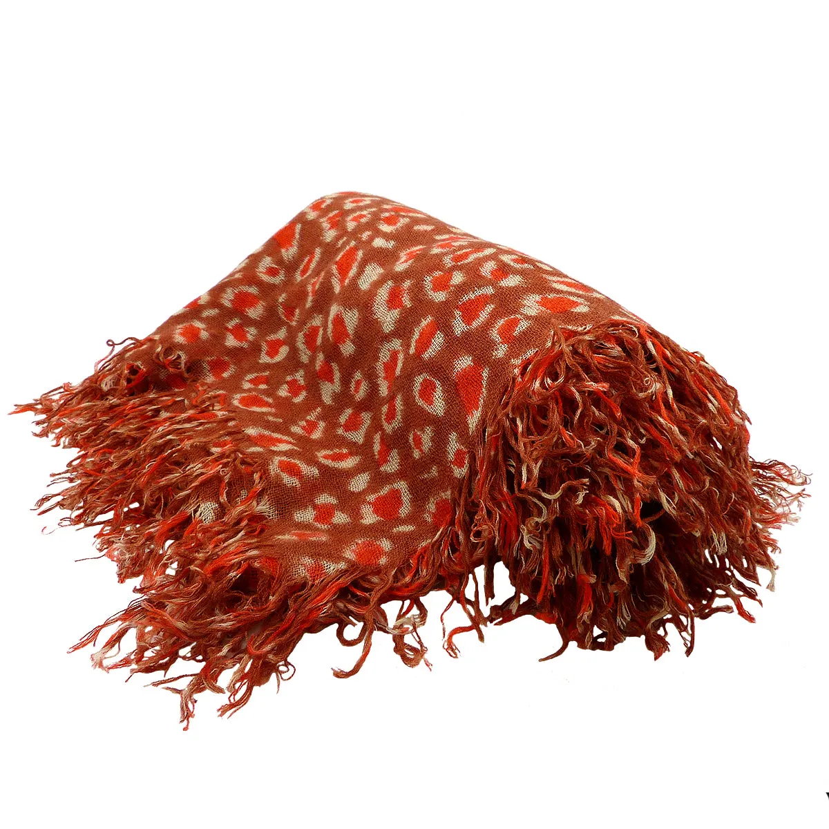 Chan Luu Brown Orange Redwood Leopard Print Cashmere And Silk Scarf