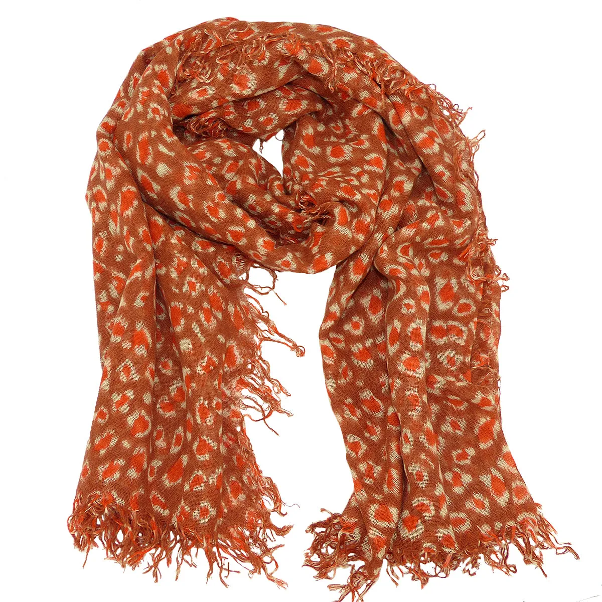 Chan Luu Brown Orange Redwood Leopard Print Cashmere And Silk Scarf