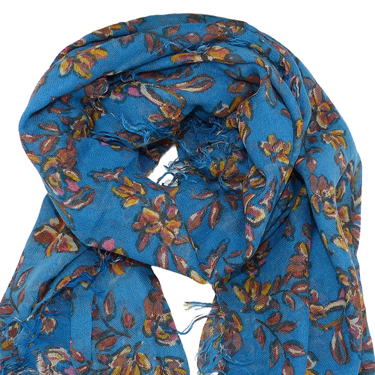 Chan Luu Palace Blue Painterly Floral Cashmere And Silk Scarf