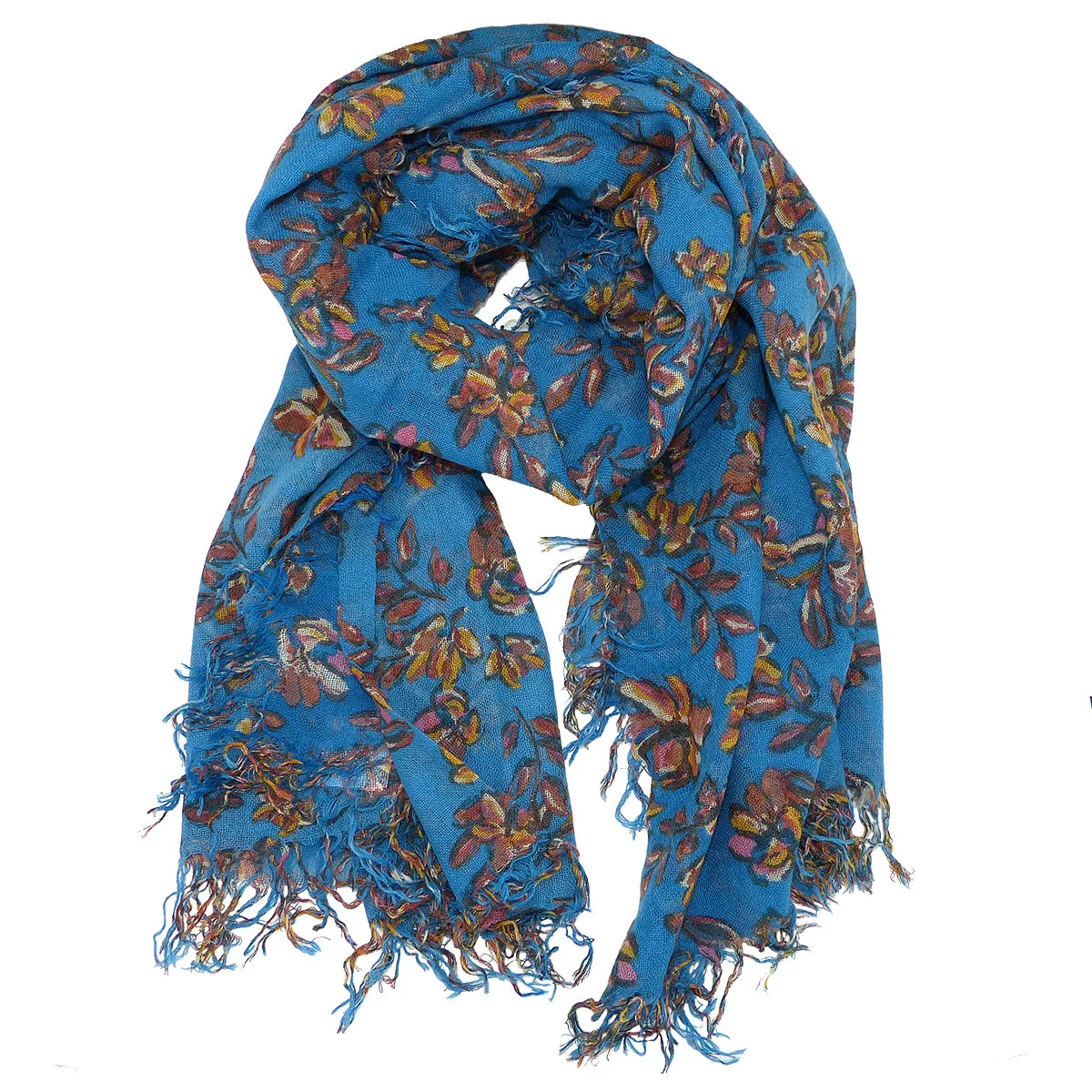 Chan Luu Palace Blue Painterly Floral Cashmere And Silk Scarf