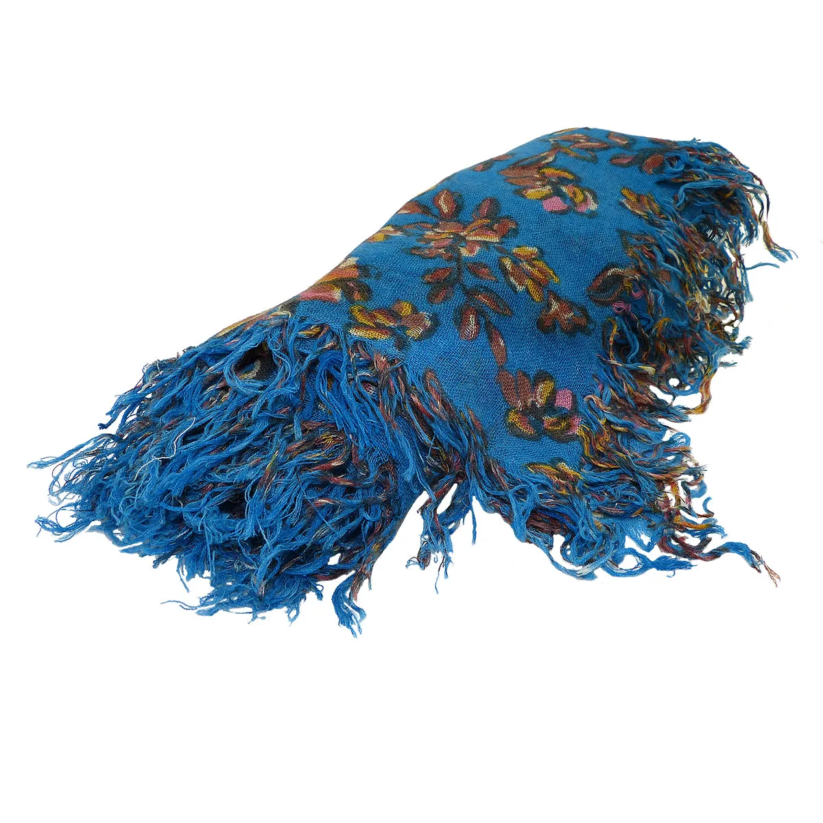 Chan Luu Palace Blue Painterly Floral Cashmere And Silk Scarf