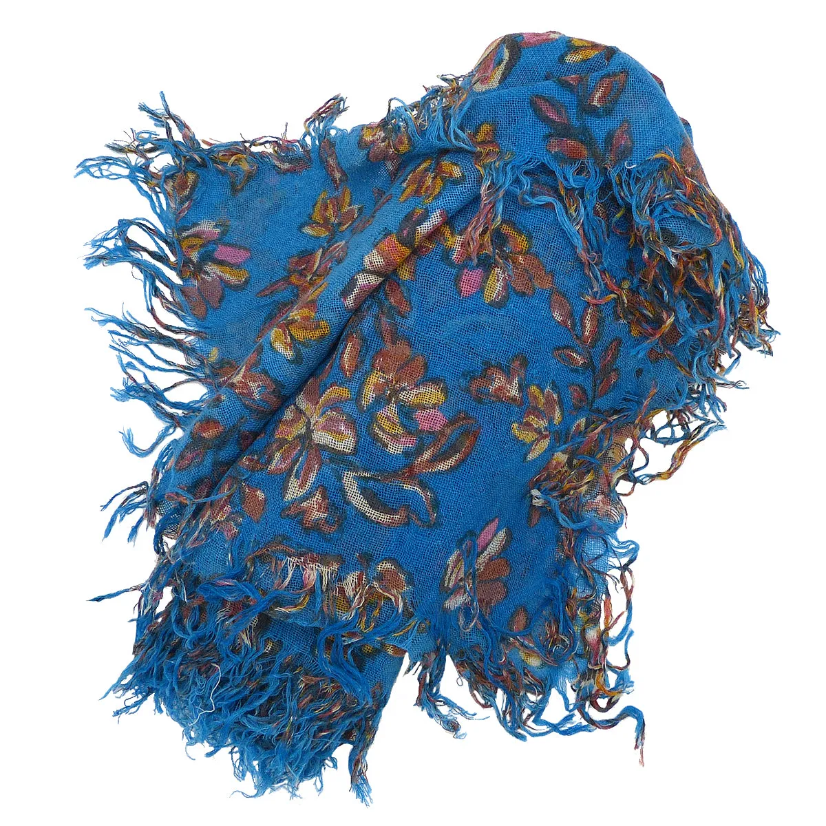 Chan Luu Palace Blue Painterly Floral Cashmere And Silk Scarf