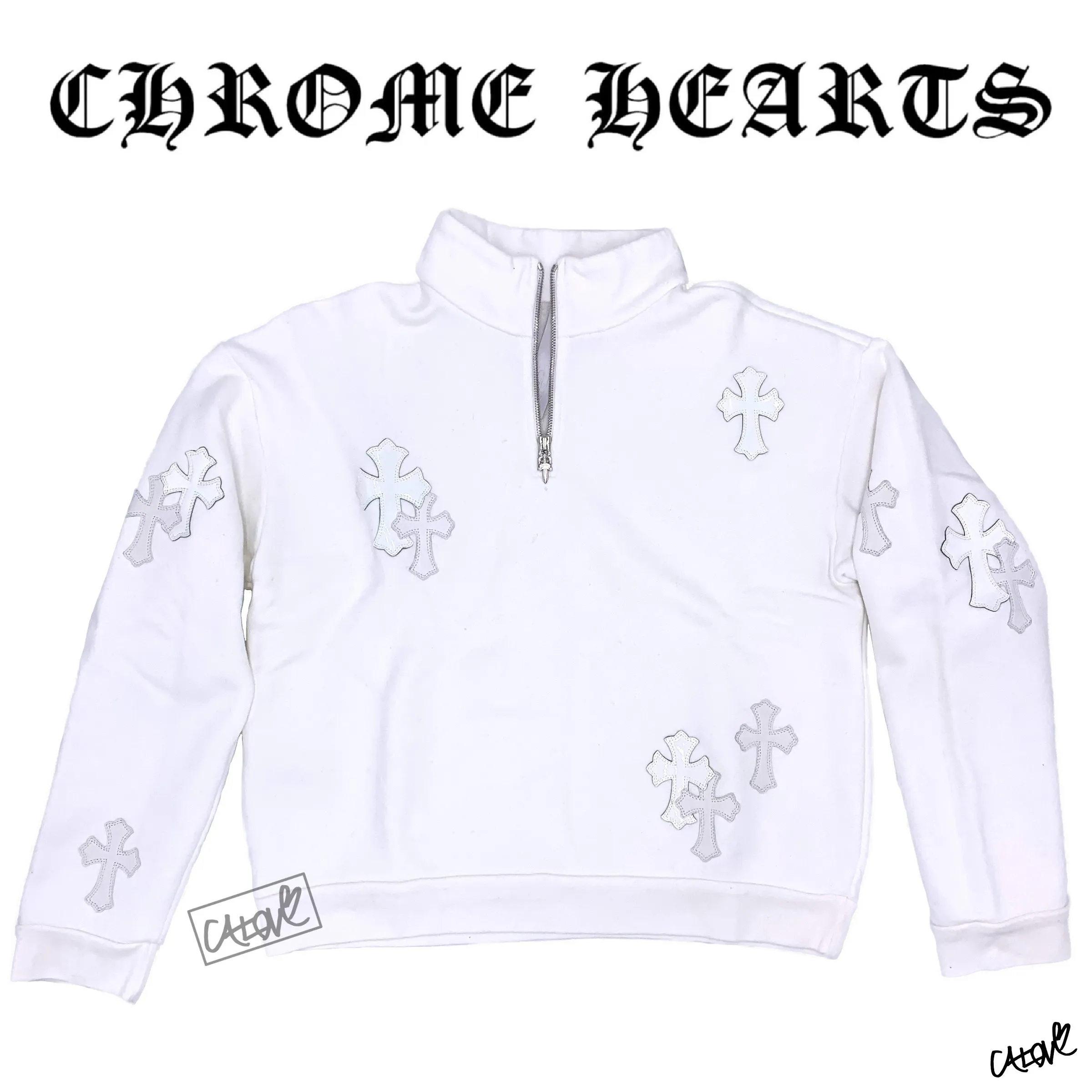 CHROME HEARTS  |Gyn w/ Paper Jam Half Zip Sweatshirt with Cross Patches