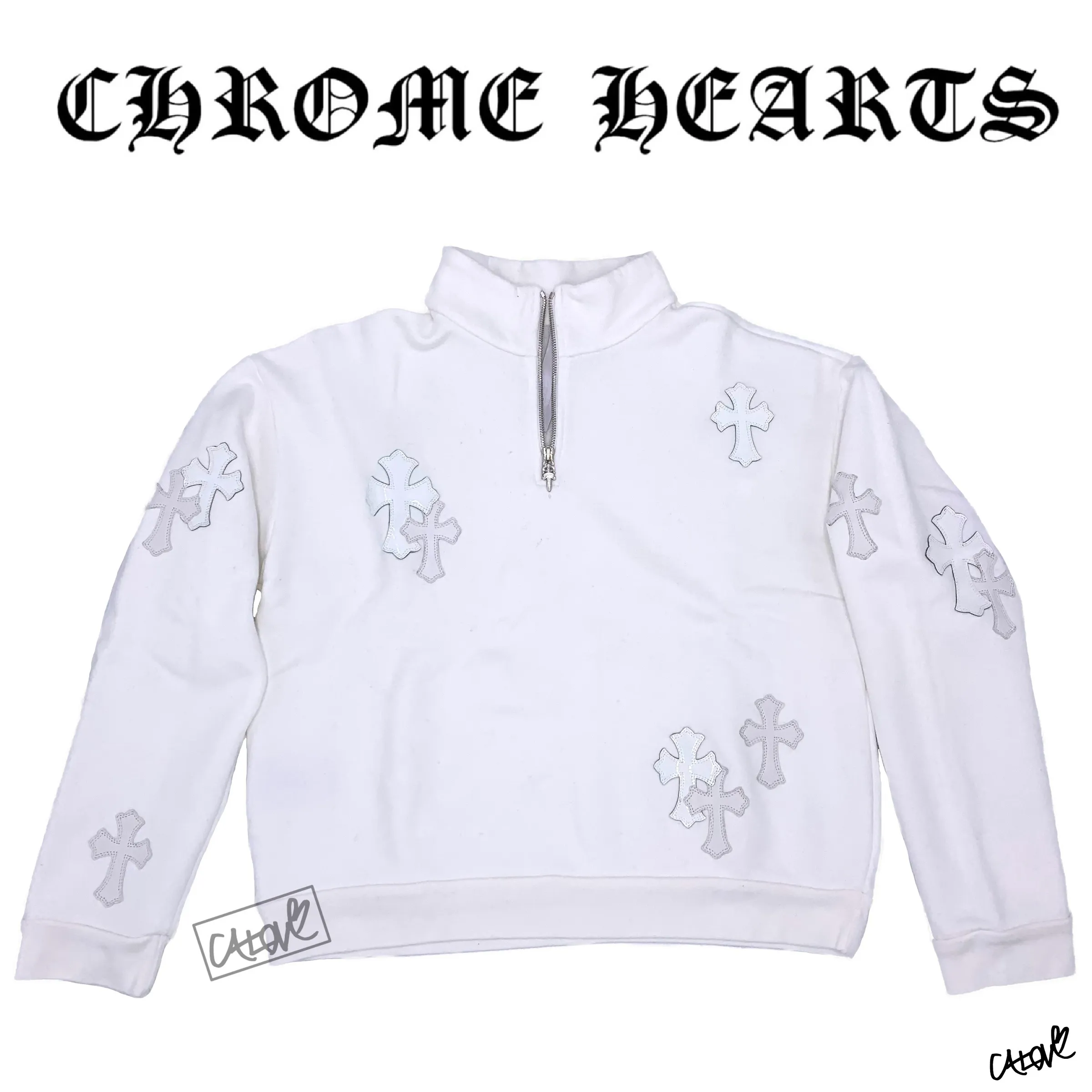 CHROME HEARTS  |Gyn w/ Paper Jam Half Zip Sweatshirt with Cross Patches