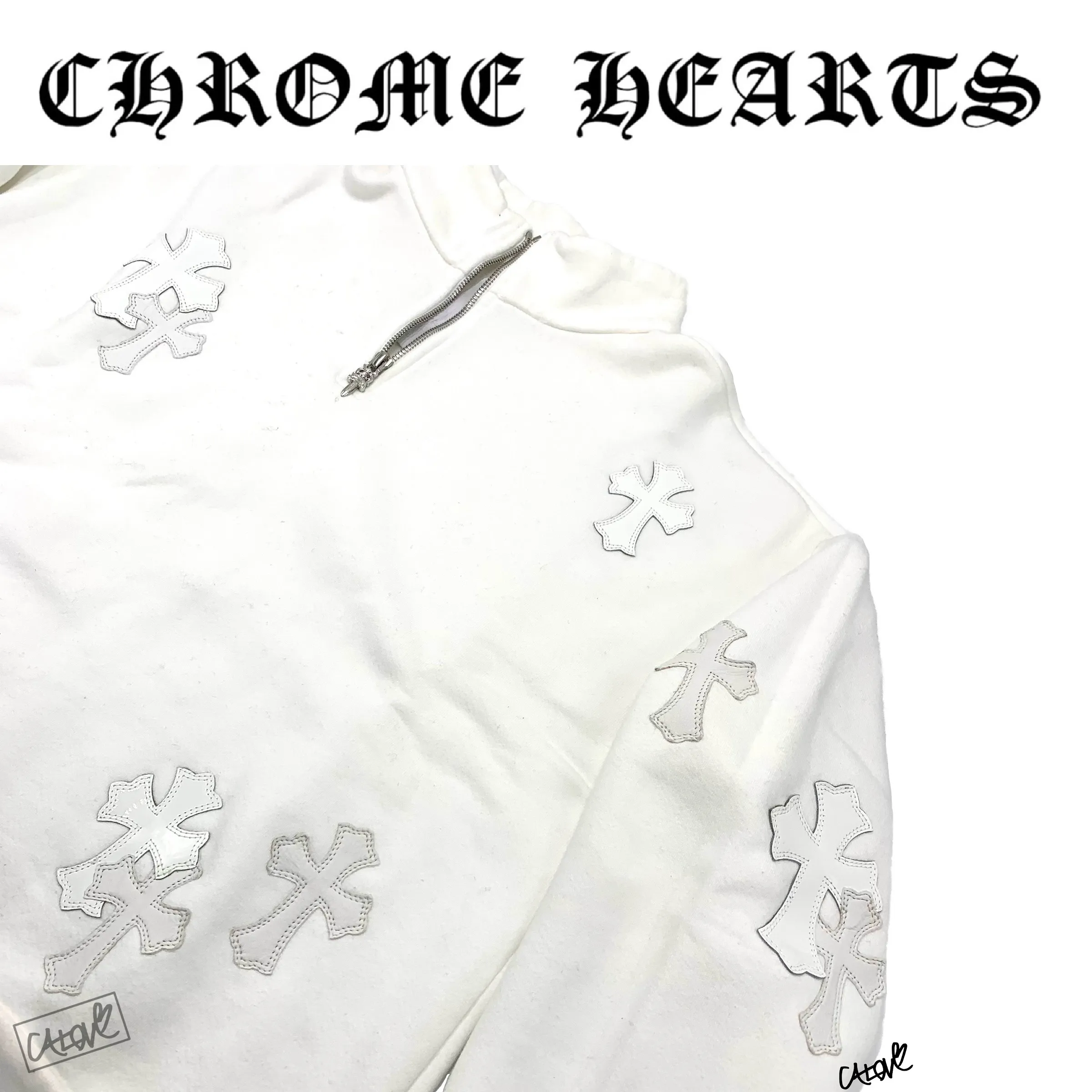 CHROME HEARTS  |Gyn w/ Paper Jam Half Zip Sweatshirt with Cross Patches