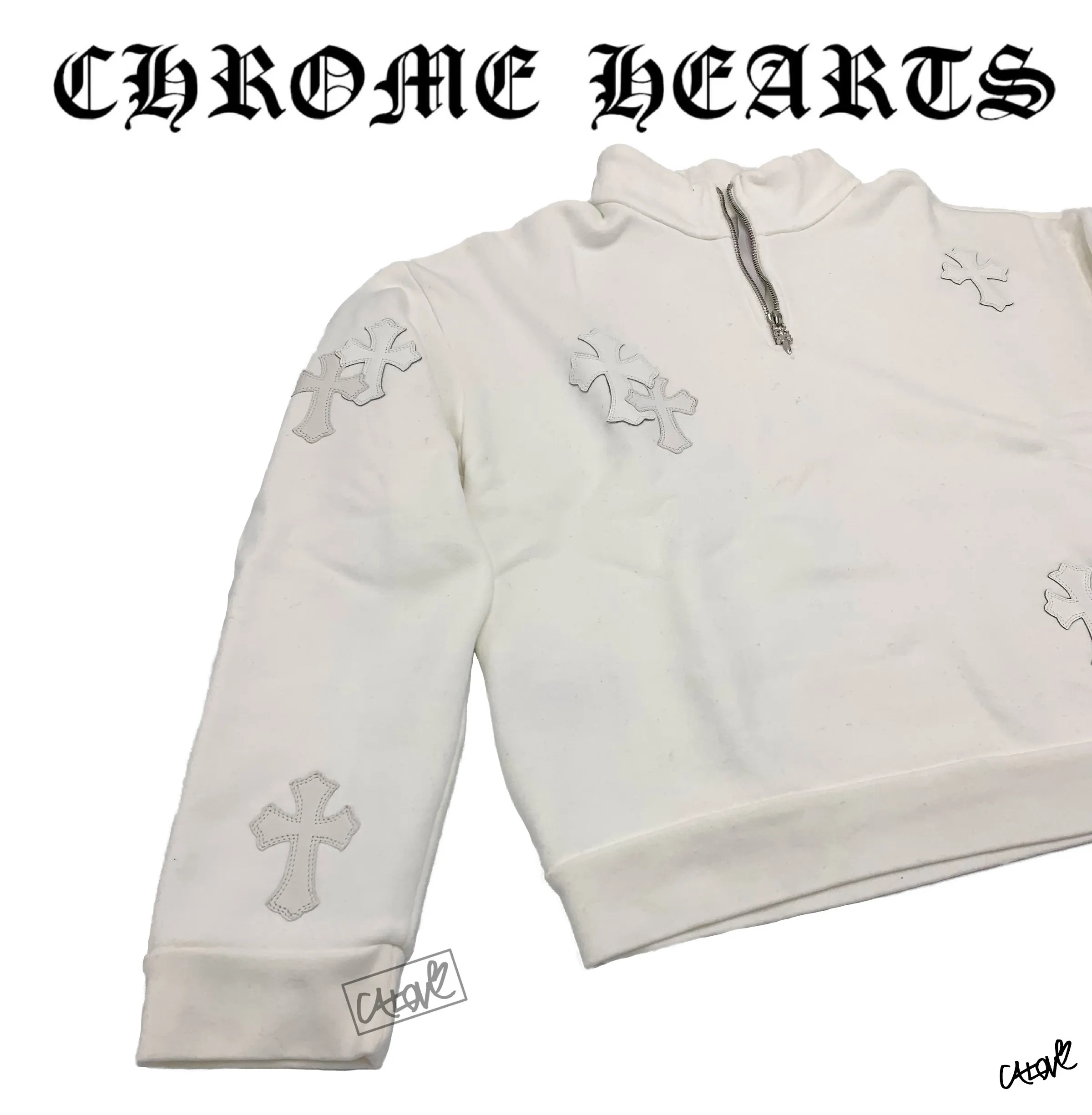 CHROME HEARTS  |Gyn w/ Paper Jam Half Zip Sweatshirt with Cross Patches