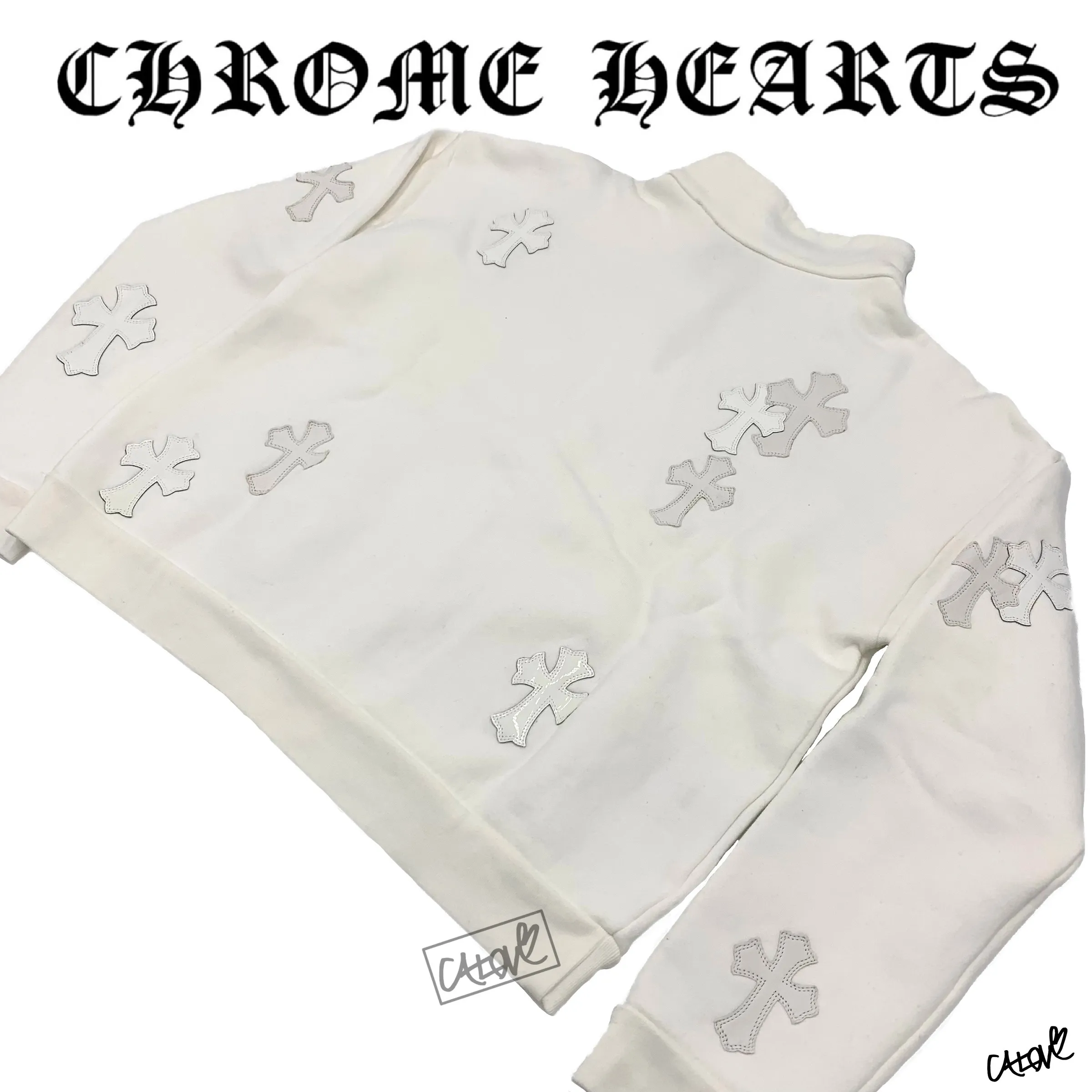 CHROME HEARTS  |Gyn w/ Paper Jam Half Zip Sweatshirt with Cross Patches