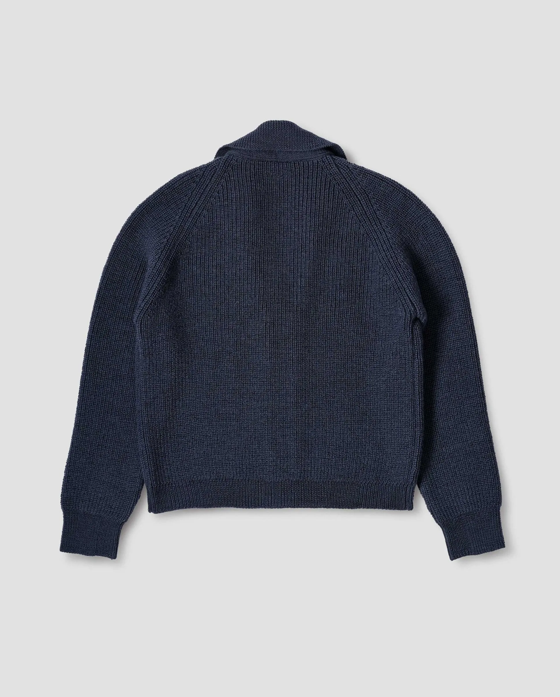 COLLARED WOOL CARDIGAN / UNIFORM BLUE