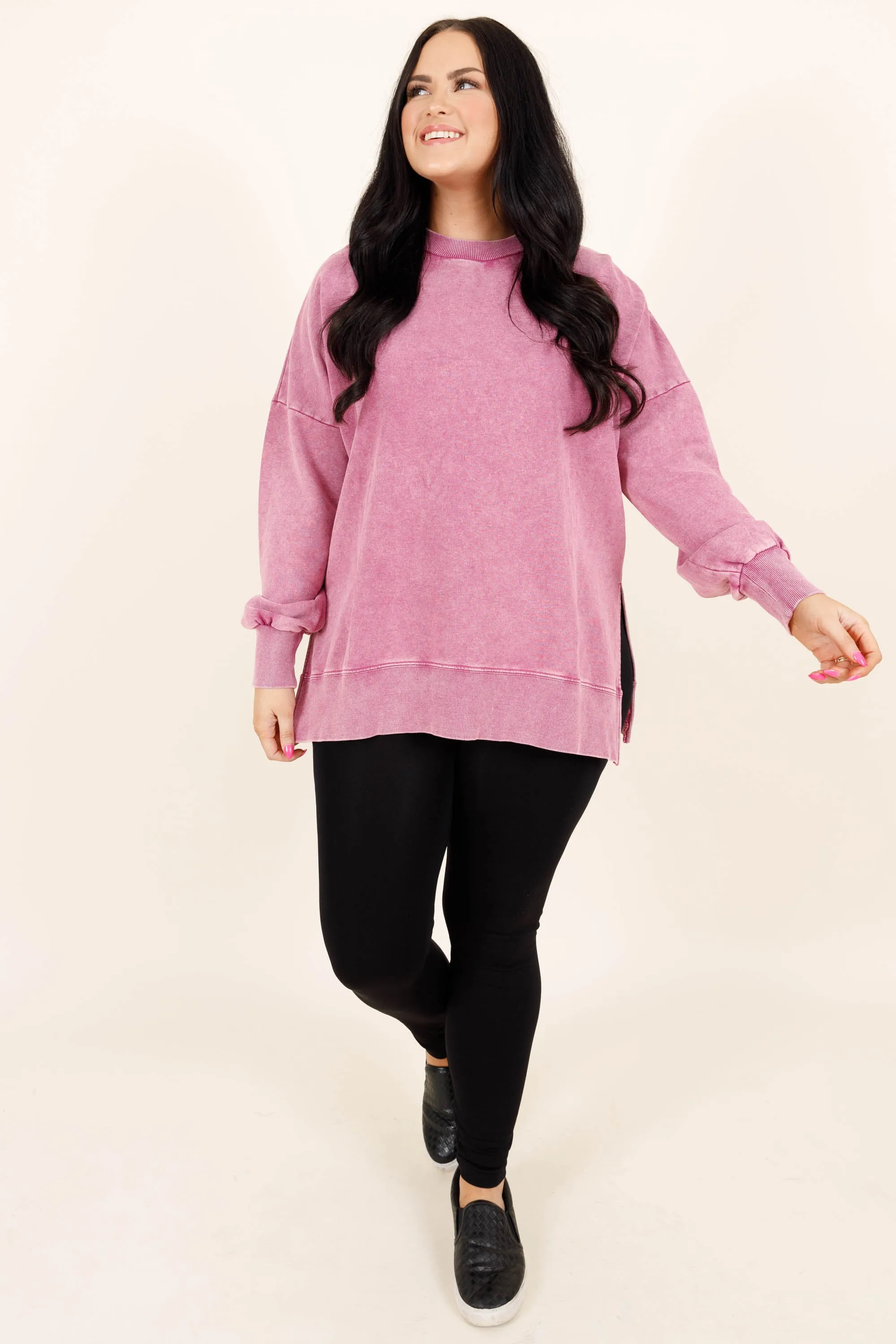 Cozy Crewneck Pullover, Berry