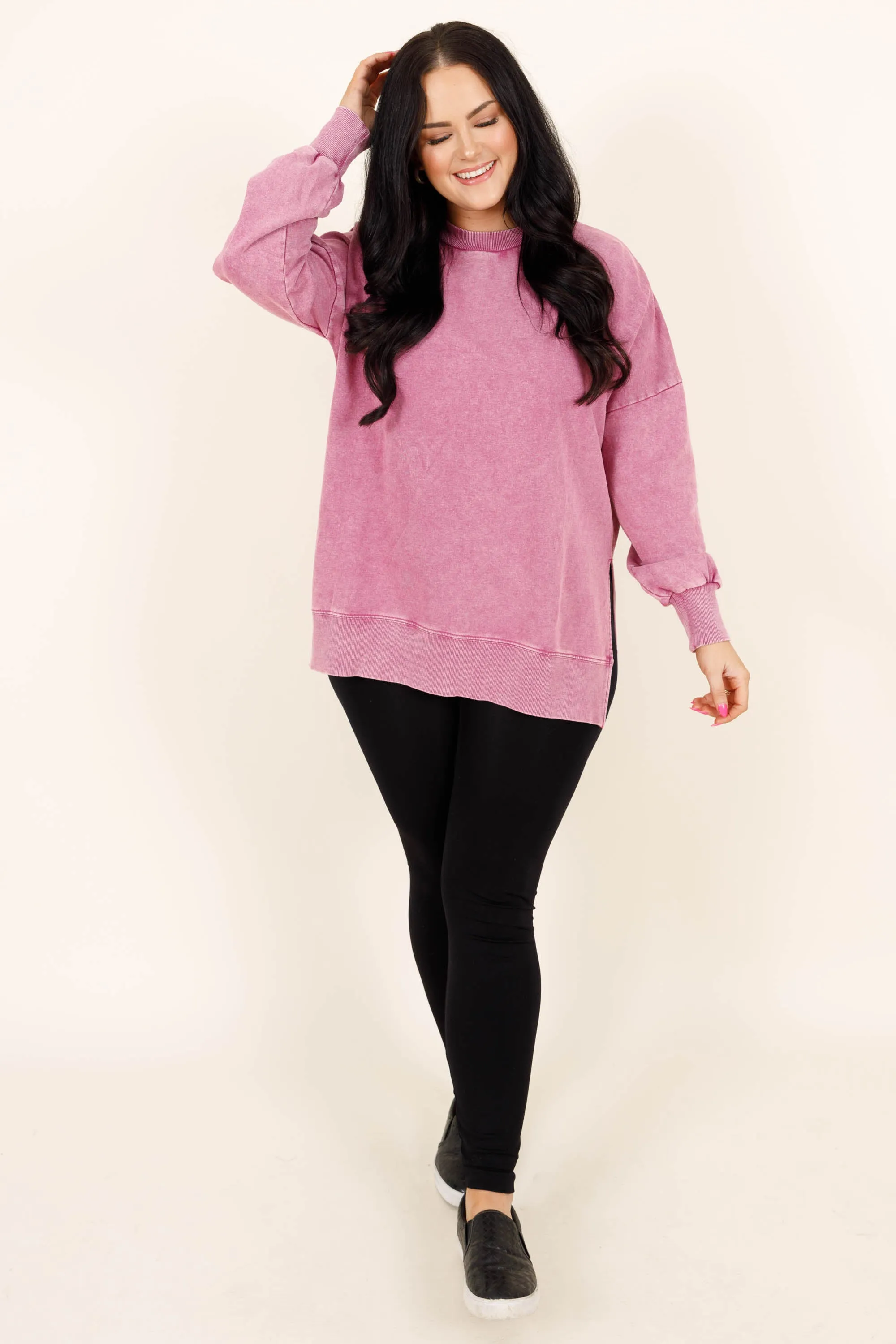 Cozy Crewneck Pullover, Berry