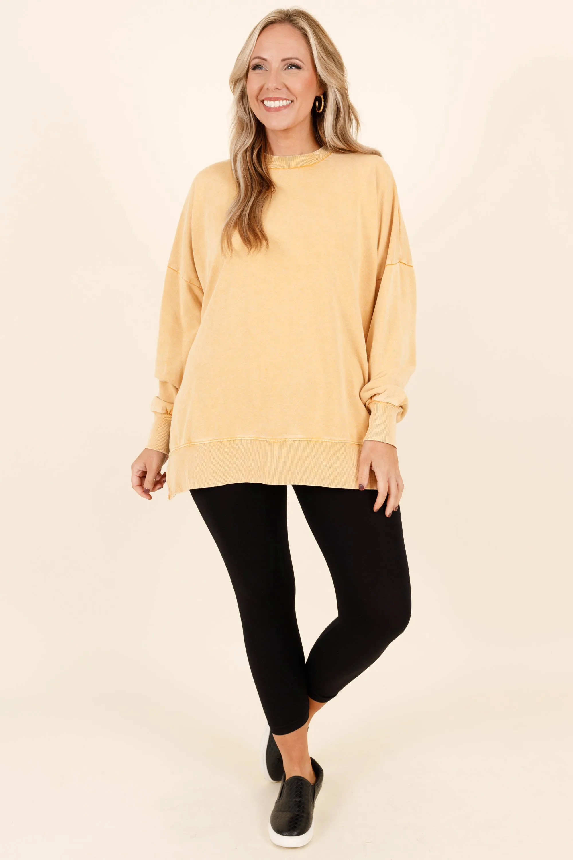 Cozy Crewneck Pullover, Mustard