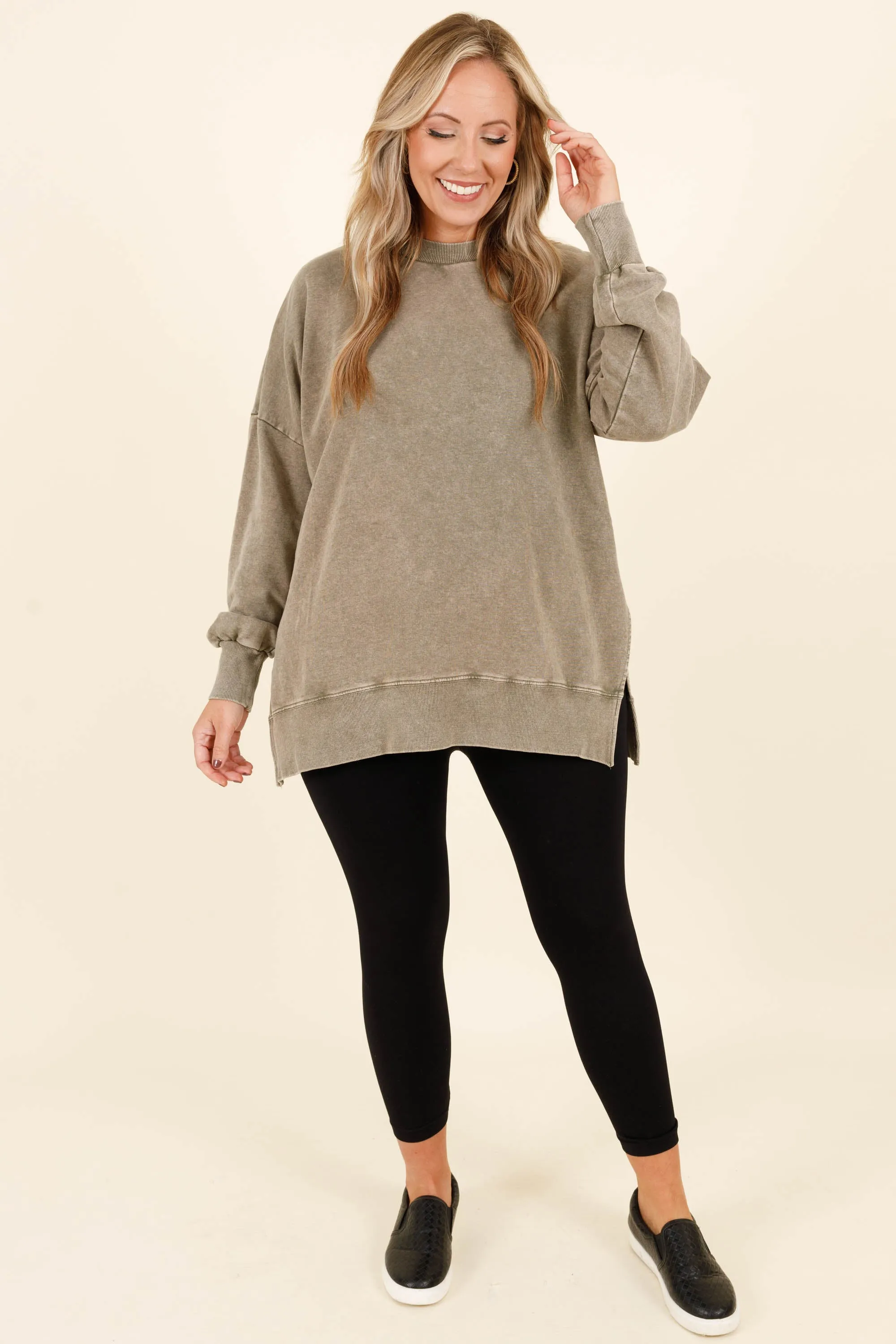 Cozy Crewneck Pullover, Olive