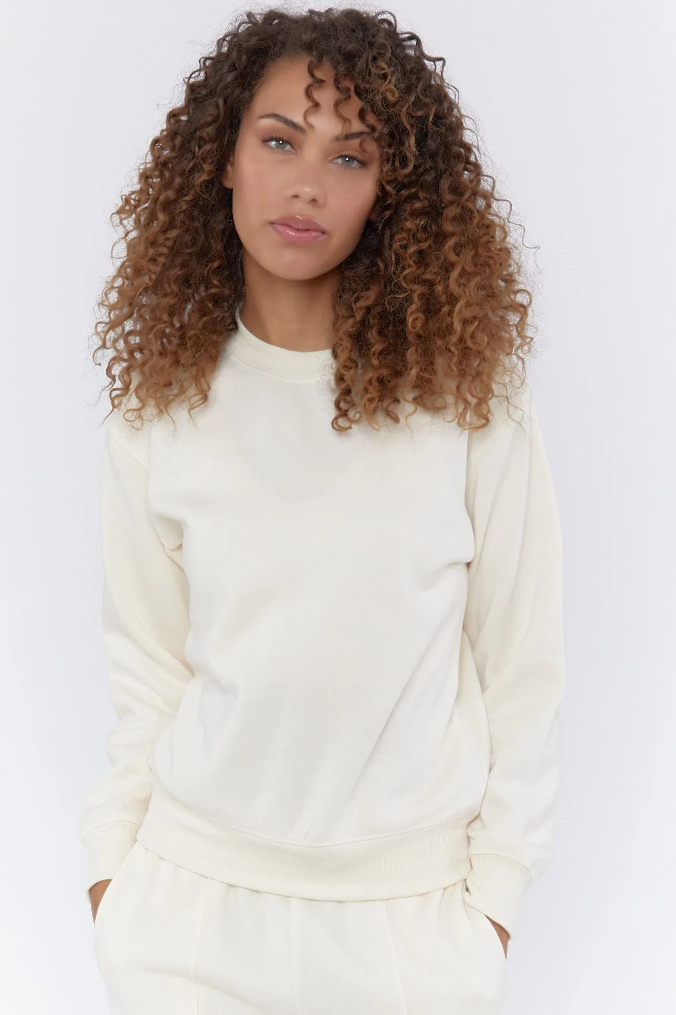 Cream Basic Fleece Crew Neck Sweatshirt