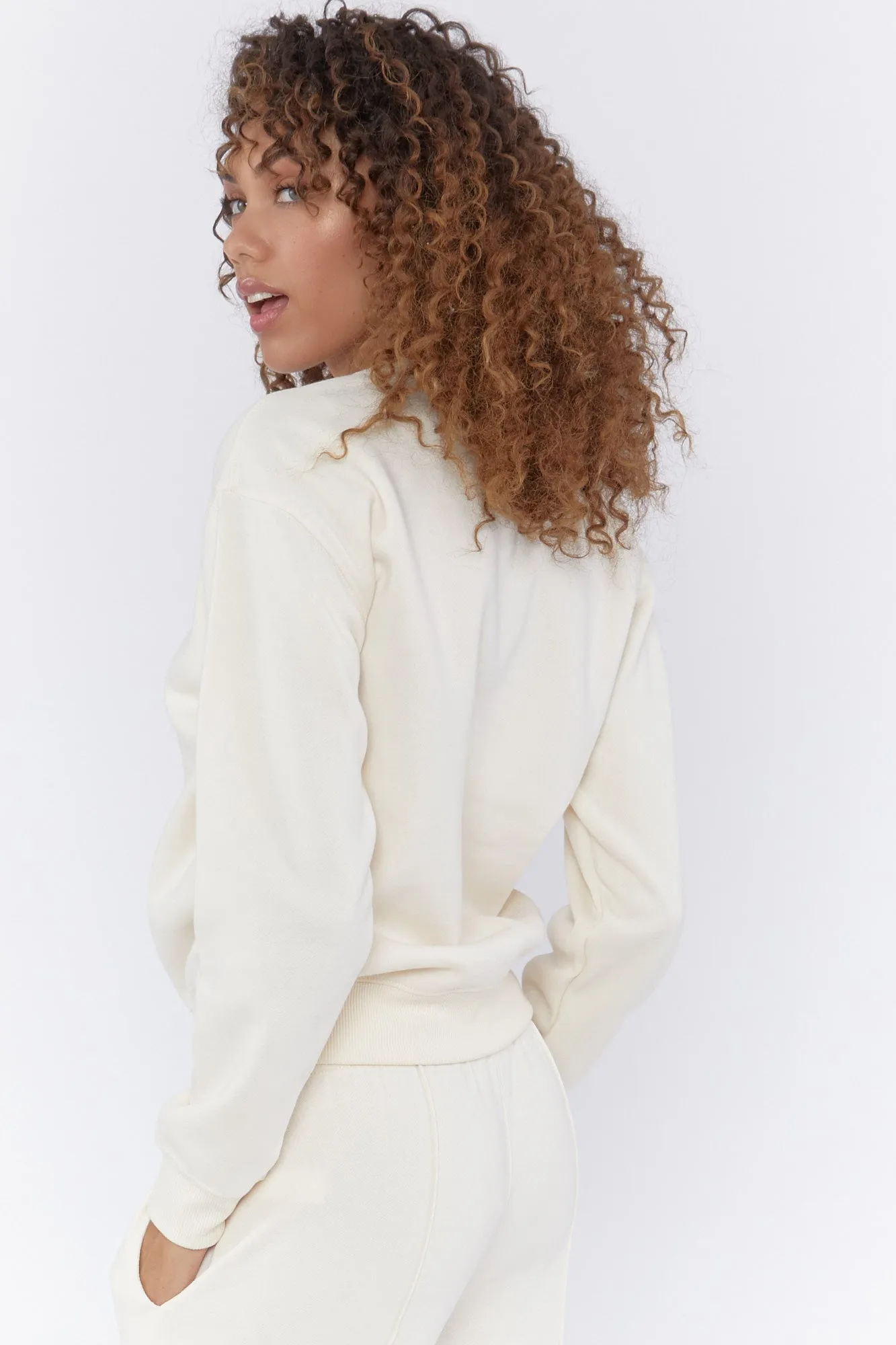 Cream Basic Fleece Crew Neck Sweatshirt