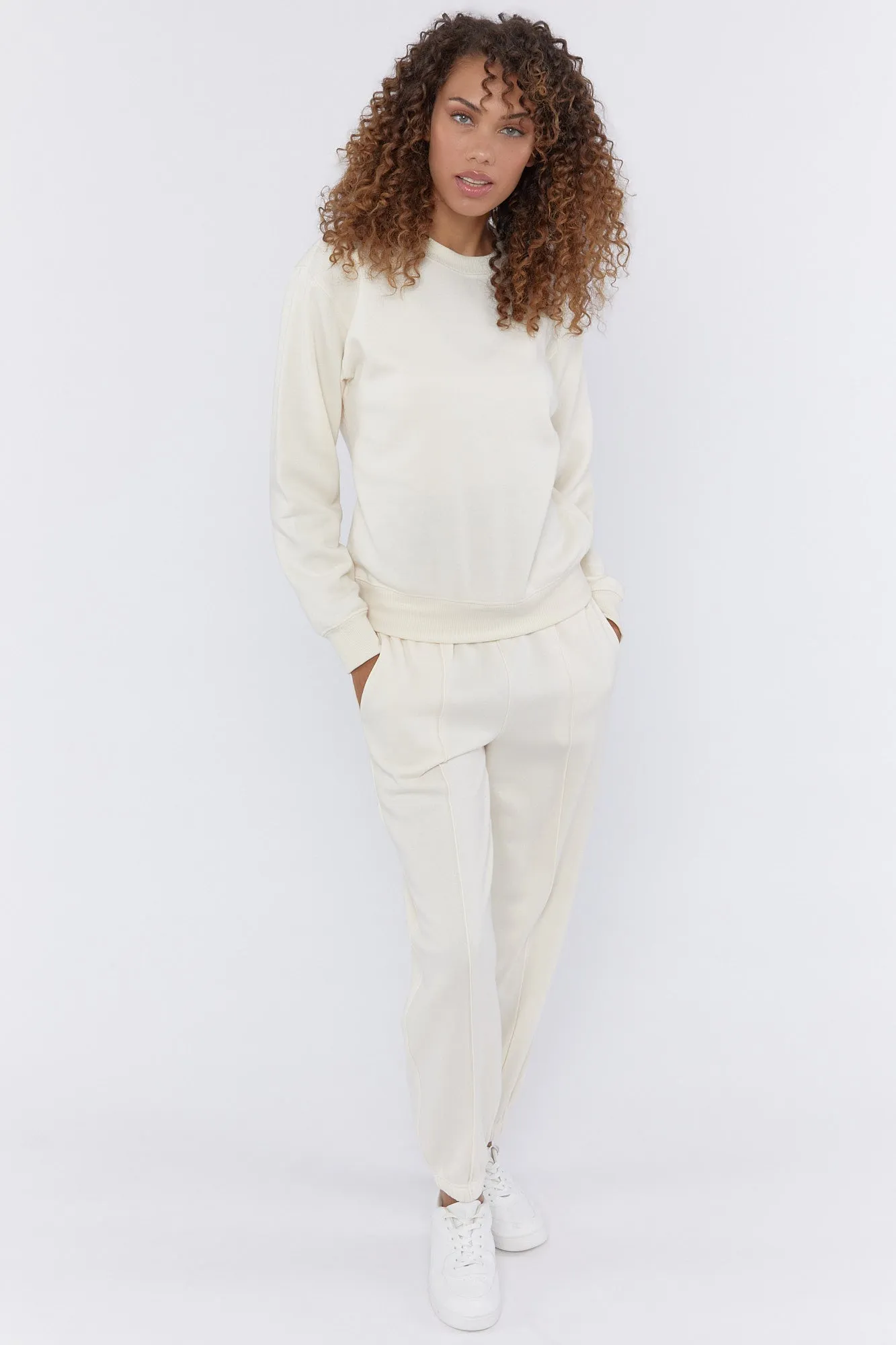 Cream Basic Fleece Crew Neck Sweatshirt