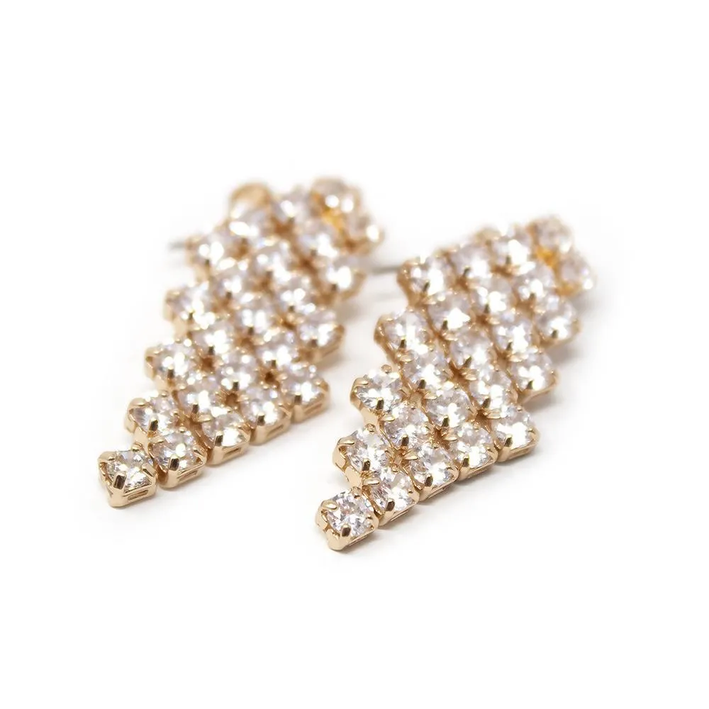 Cubic Zirconia Waterfall Earrings Gold Tone